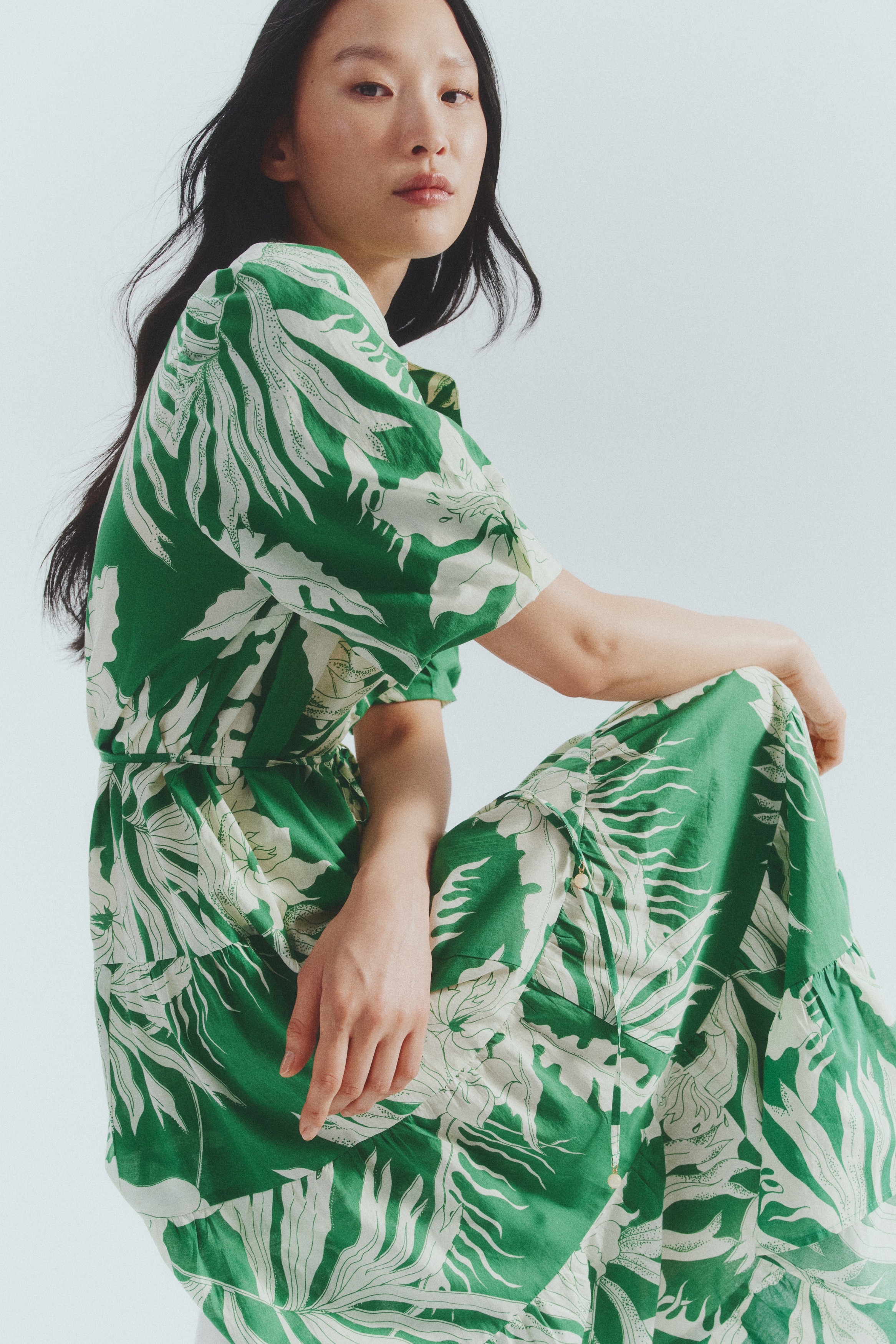 Women's Green/floral Long Cotton Dress | H&M US