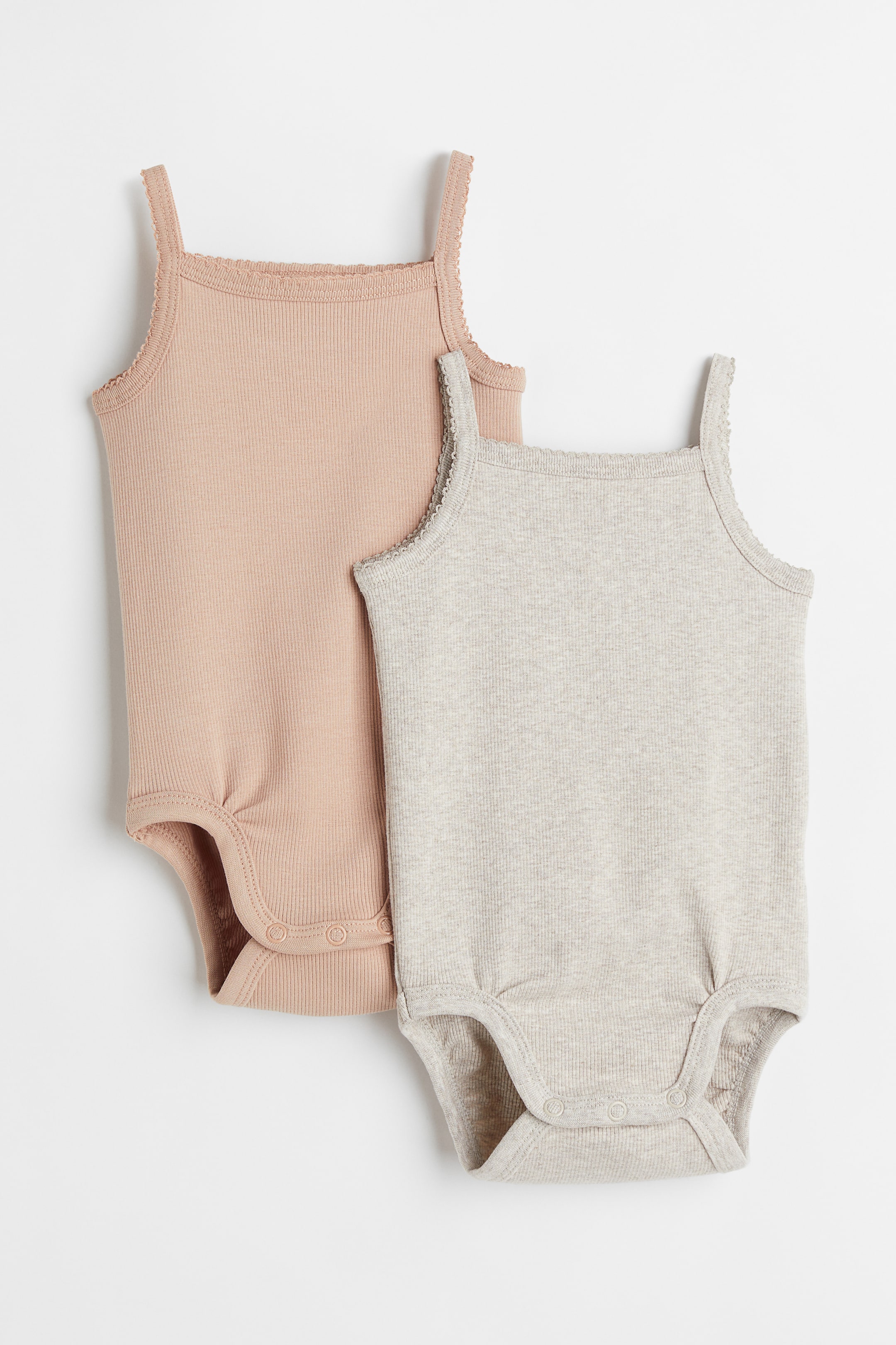 View larger image: 2-pack ribbed cotton bodysuits - Beige-pink/Light grey marl - Kids | H&M 1
