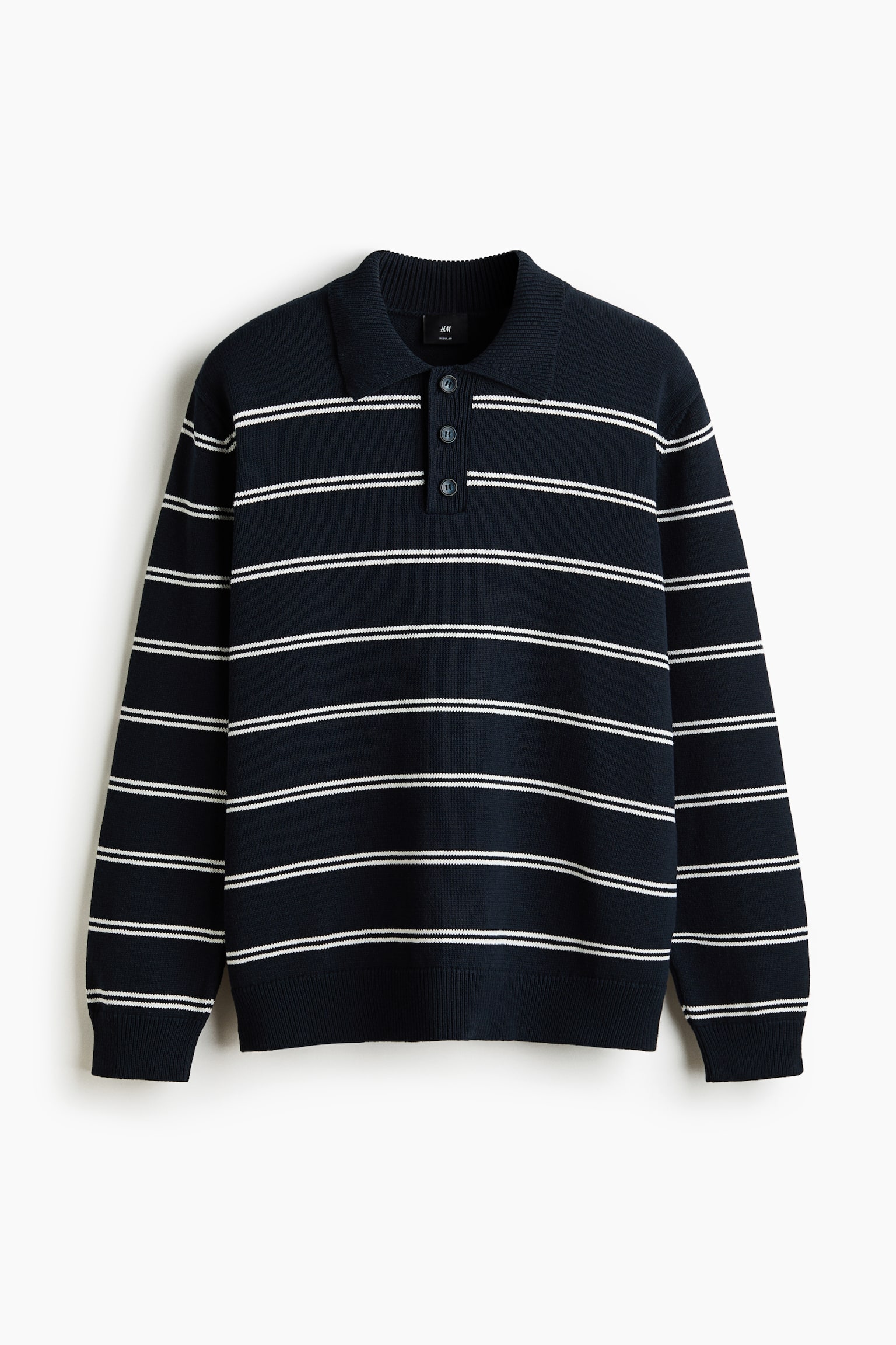 Dzianinowy top polo Regular Fit - Granatowy/Paski/Kremowy/Paski