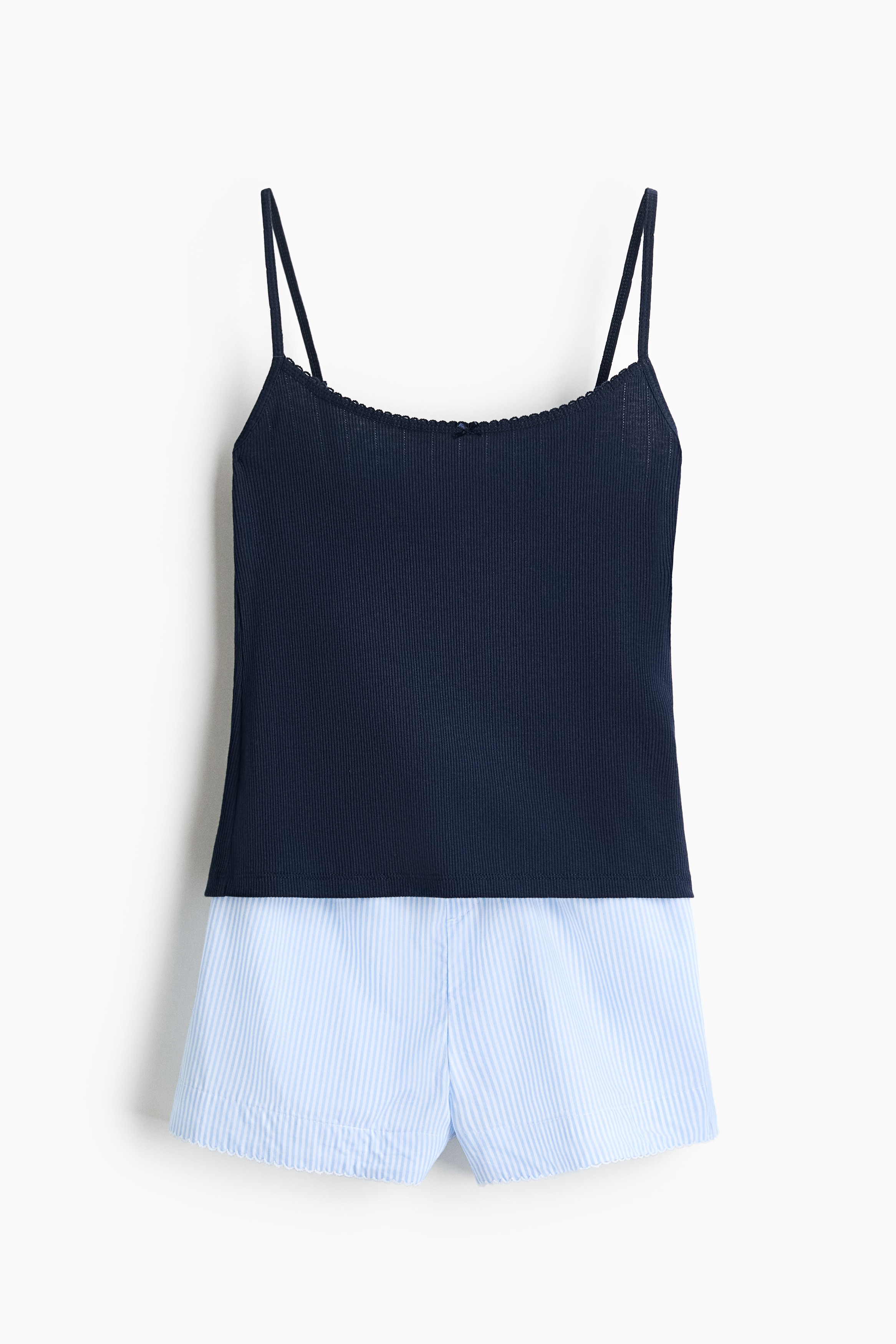 Pijama con ribetes de picot - Azul marino/Rayas