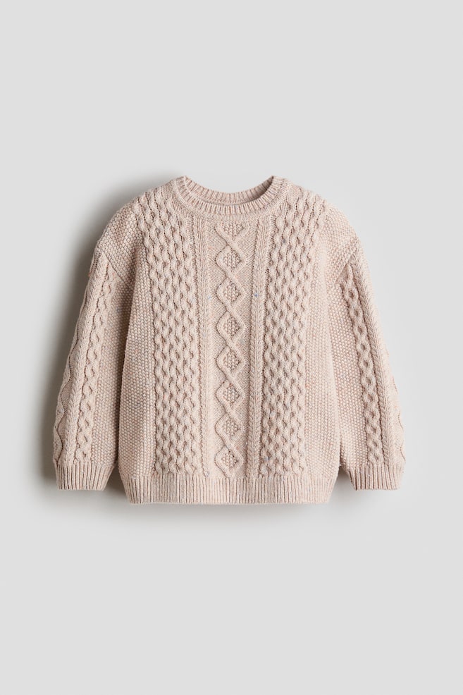 Pull en maille de laine torsadée - Beige clair - 1