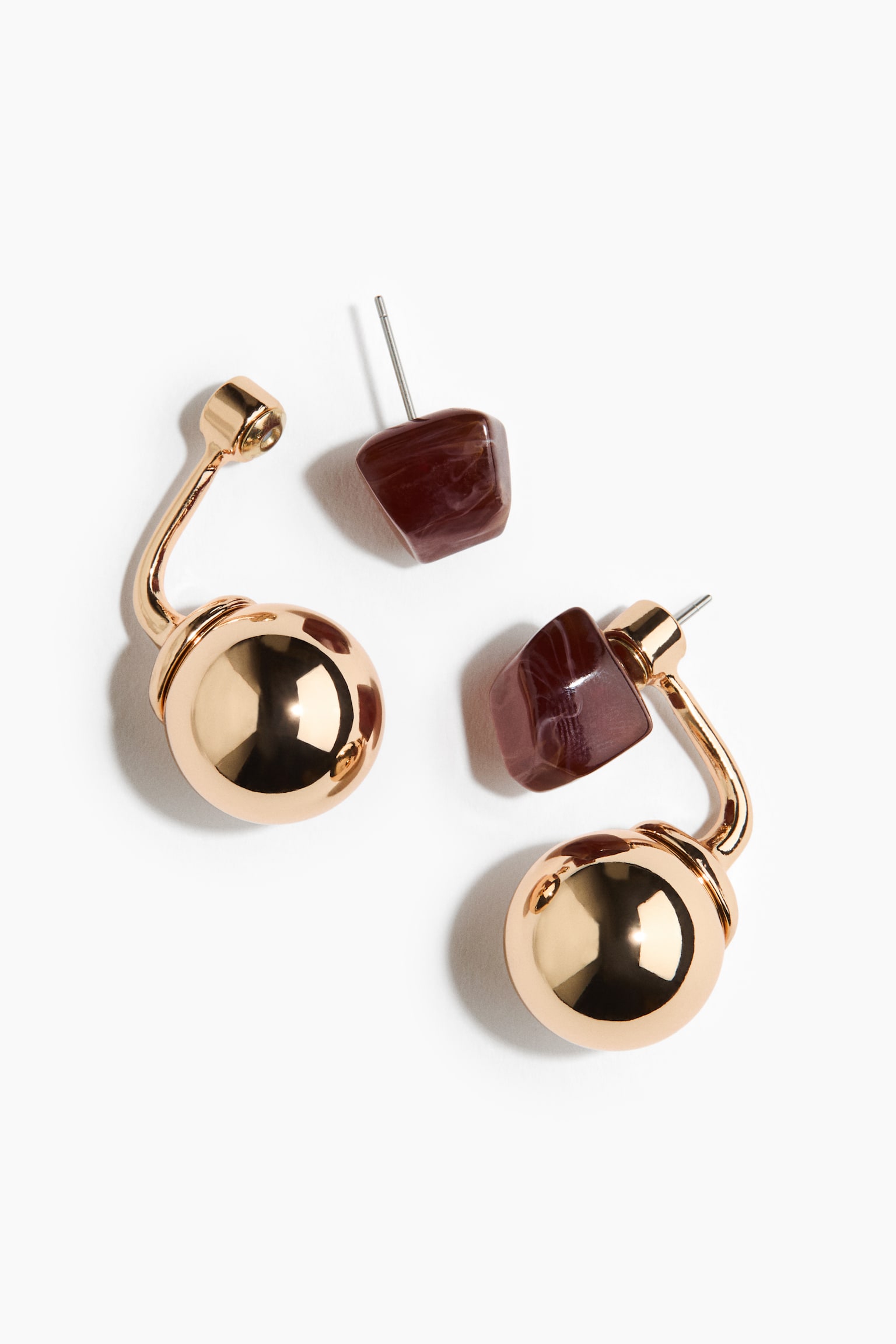 Sphere-detail front and back earrings - Gold-coloured/Burgundy - 2
