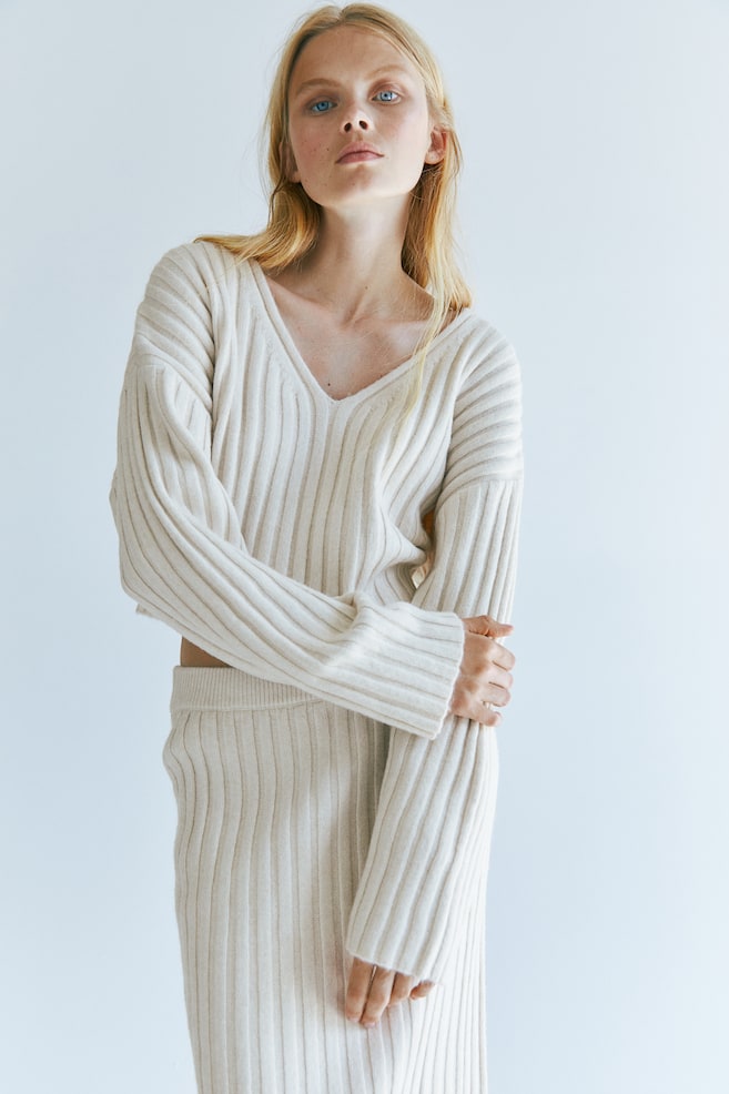 Rib-knit jumper - Natural white - 1