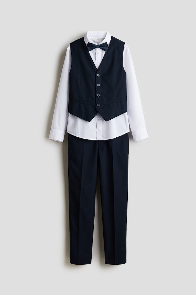 3-piece Dressy Set With Bow Tie - Navy blue/White - 1