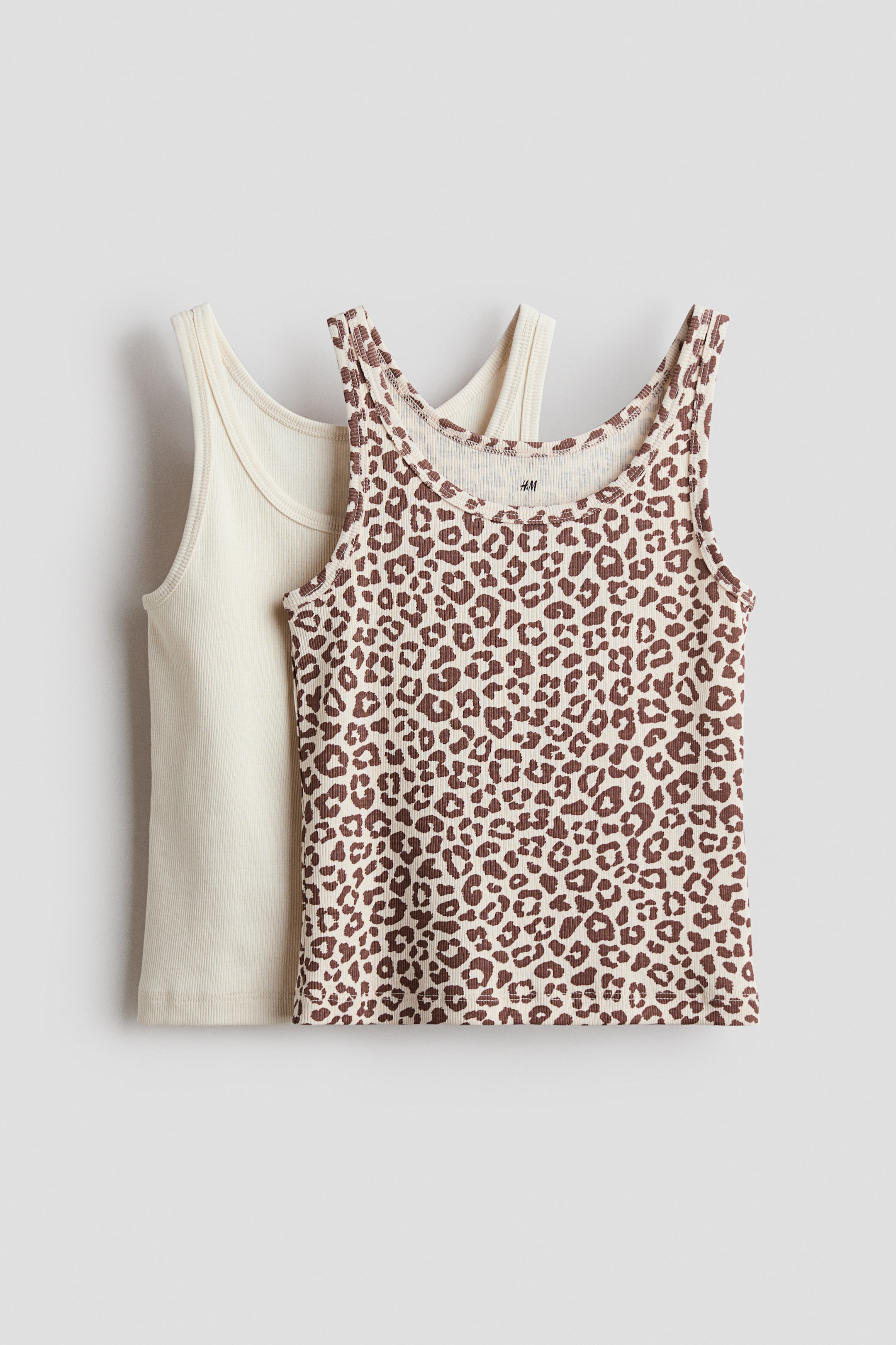 View larger image: 2-pack ribbed vest tops - Light beige/Leopard print - Kids | H&M 1