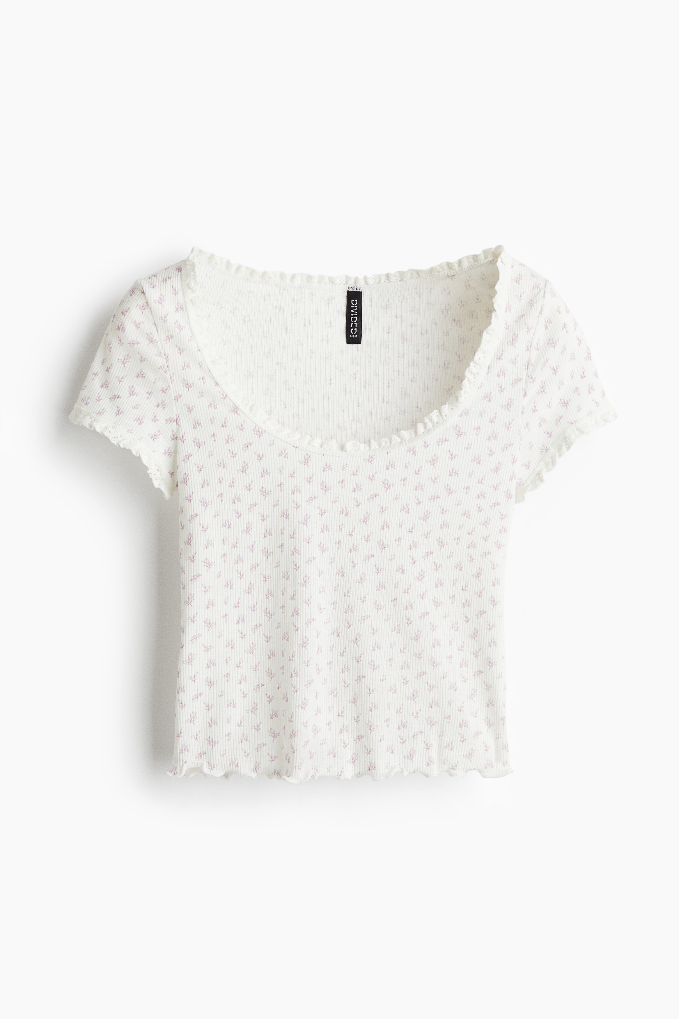 Lace-trimmed top - White/Floral/Purple/Striped/White