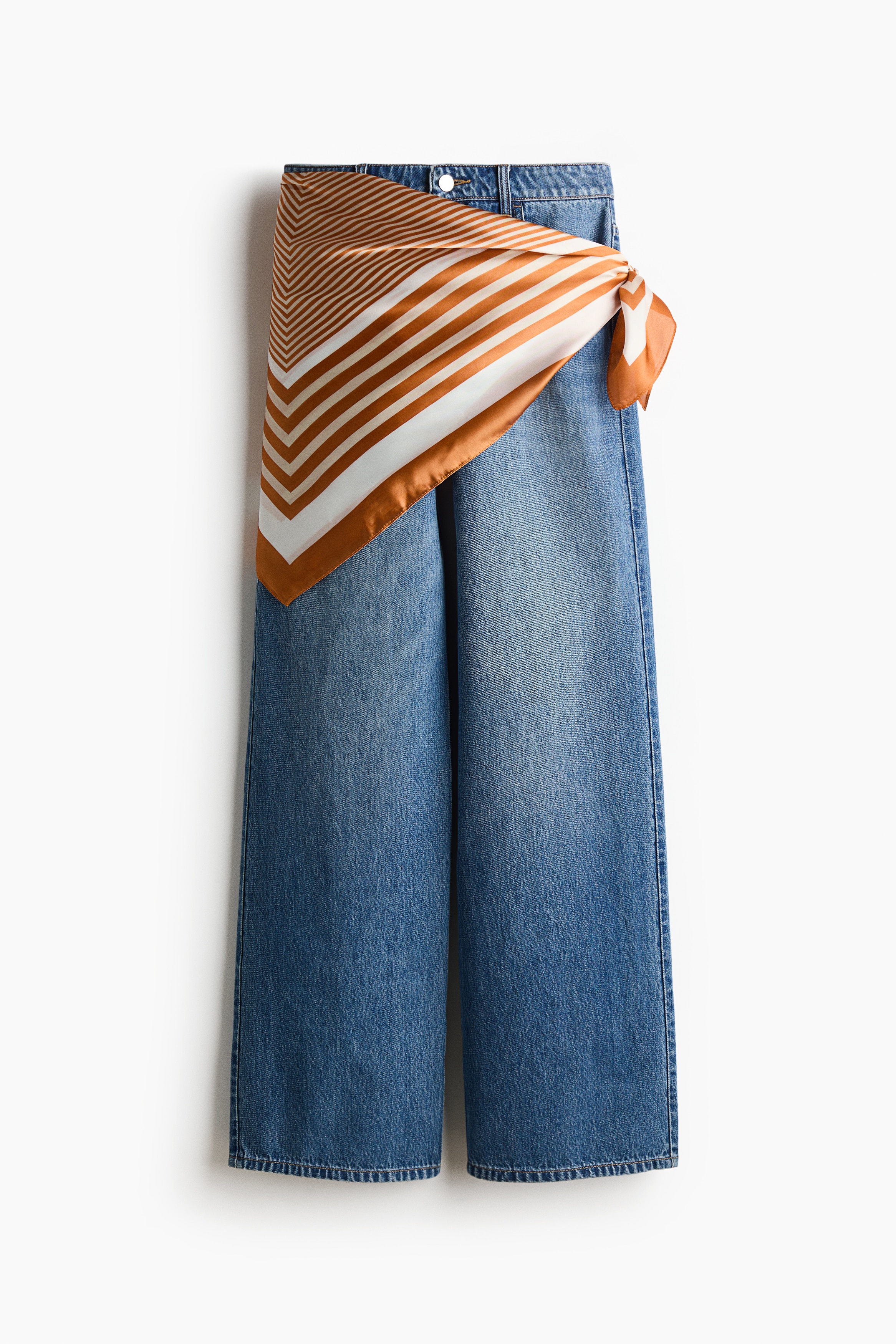 Vaquero con fular Straight High Waist - Azul denim/Naranja
