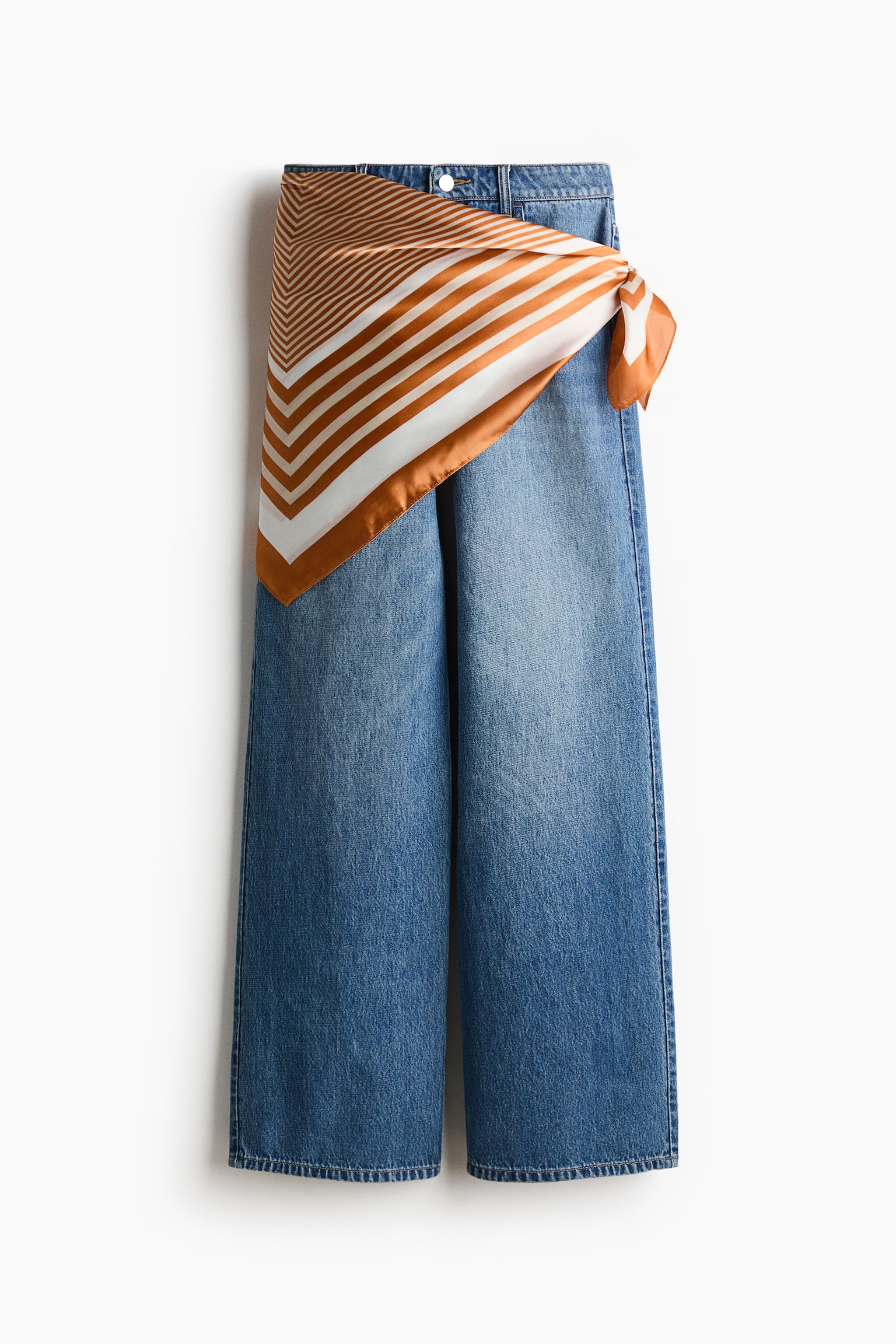 Jeans Straight High Waist con mascada - Azul denim/Anaranjado/Azul denim claro/Azul marino - 2