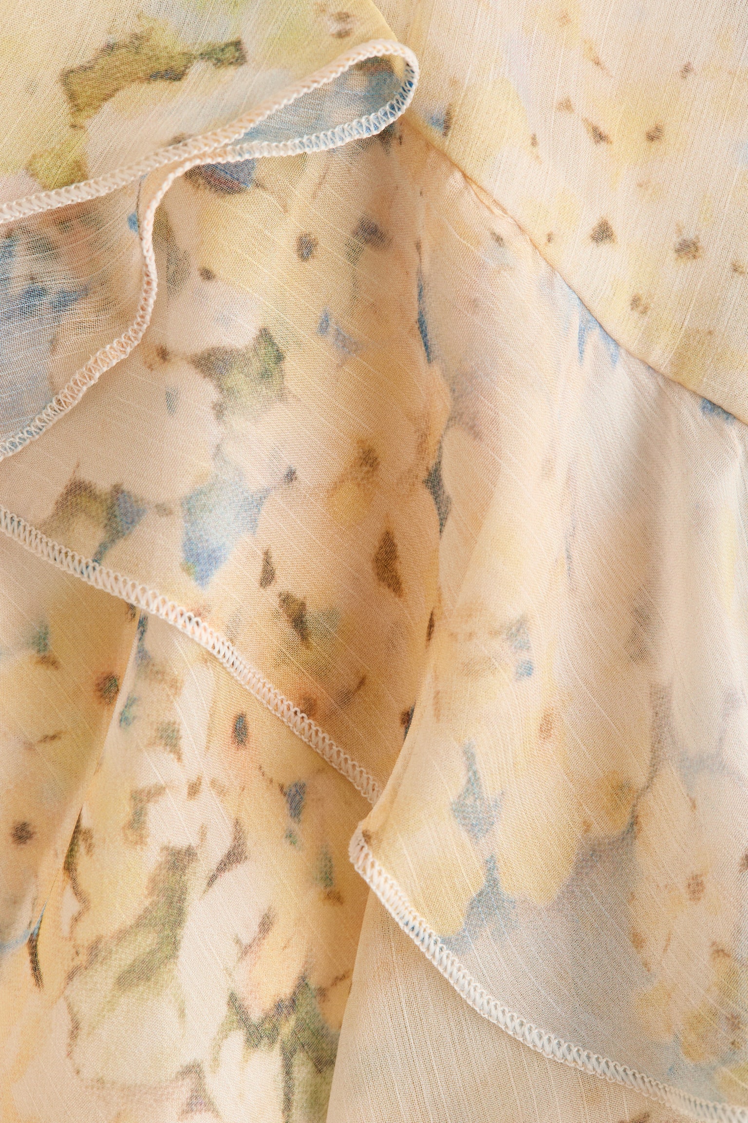 Flounce-trimmed skirt - Light yellow/Floral - 3