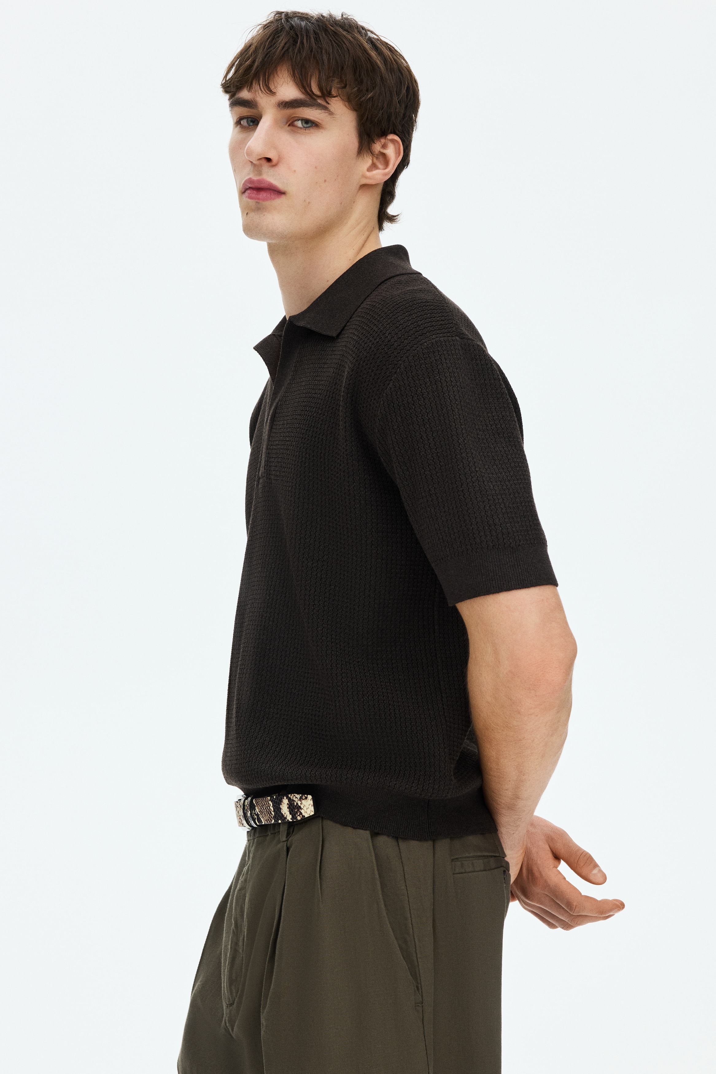 Regular Fit Cable-knit polo shirt