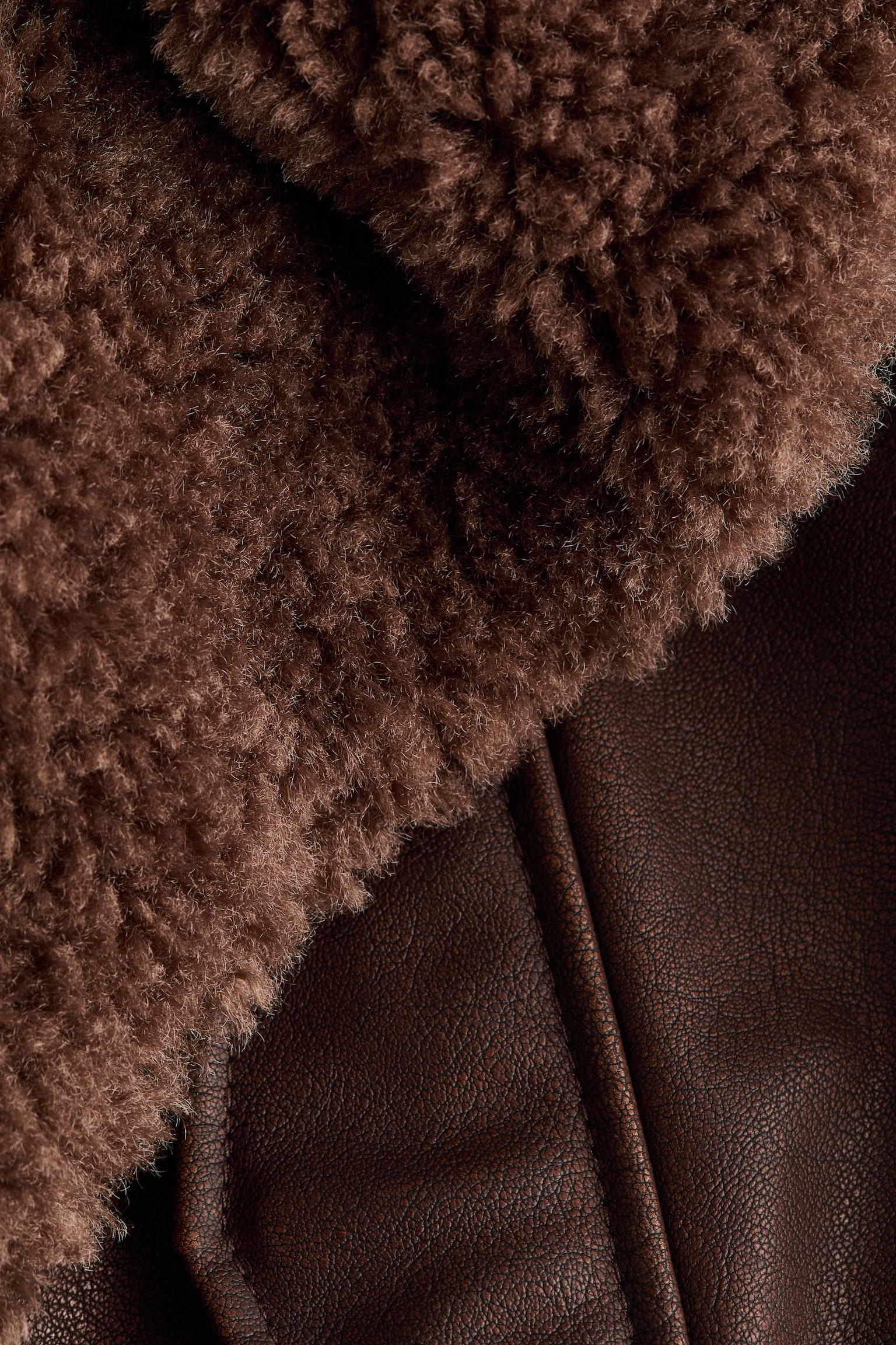 Teddy-collared biker jacket - Dark brown - 6