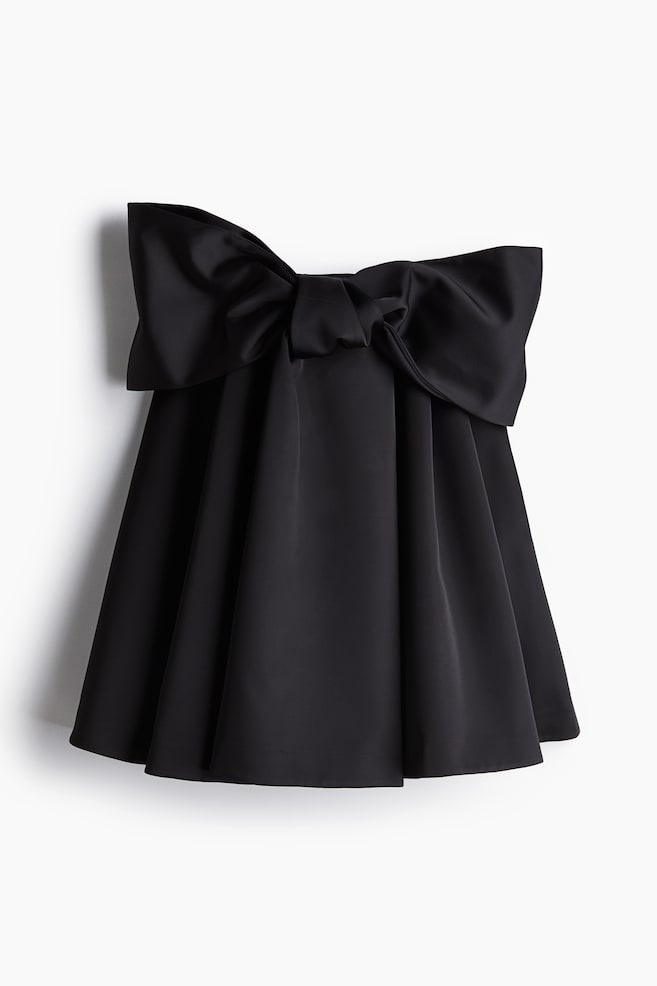 Minivestido de satén con lazo - Negro - 1
