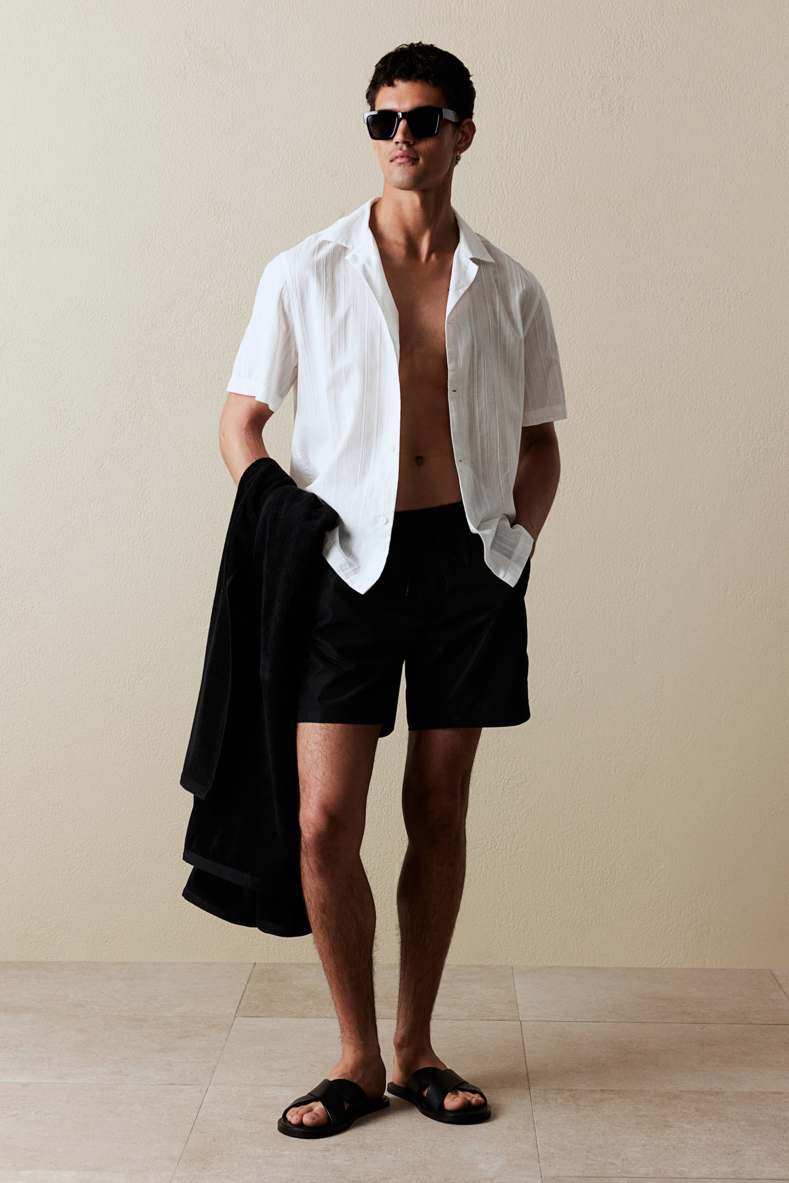 Swim shorts - Black/Burgundy/Dark brown/Light beige - 1