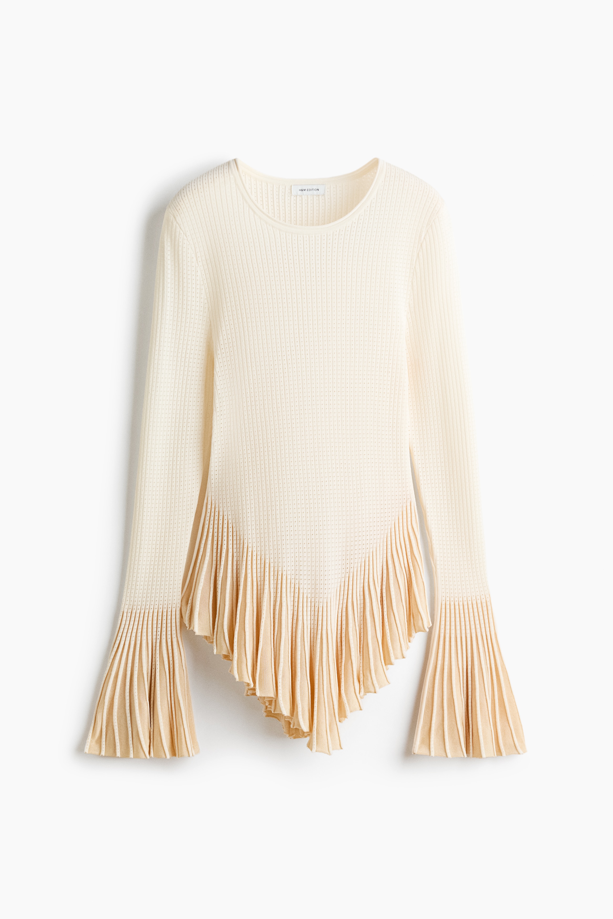 Flounced Pointelle-Knit Top - Cream/light beige
