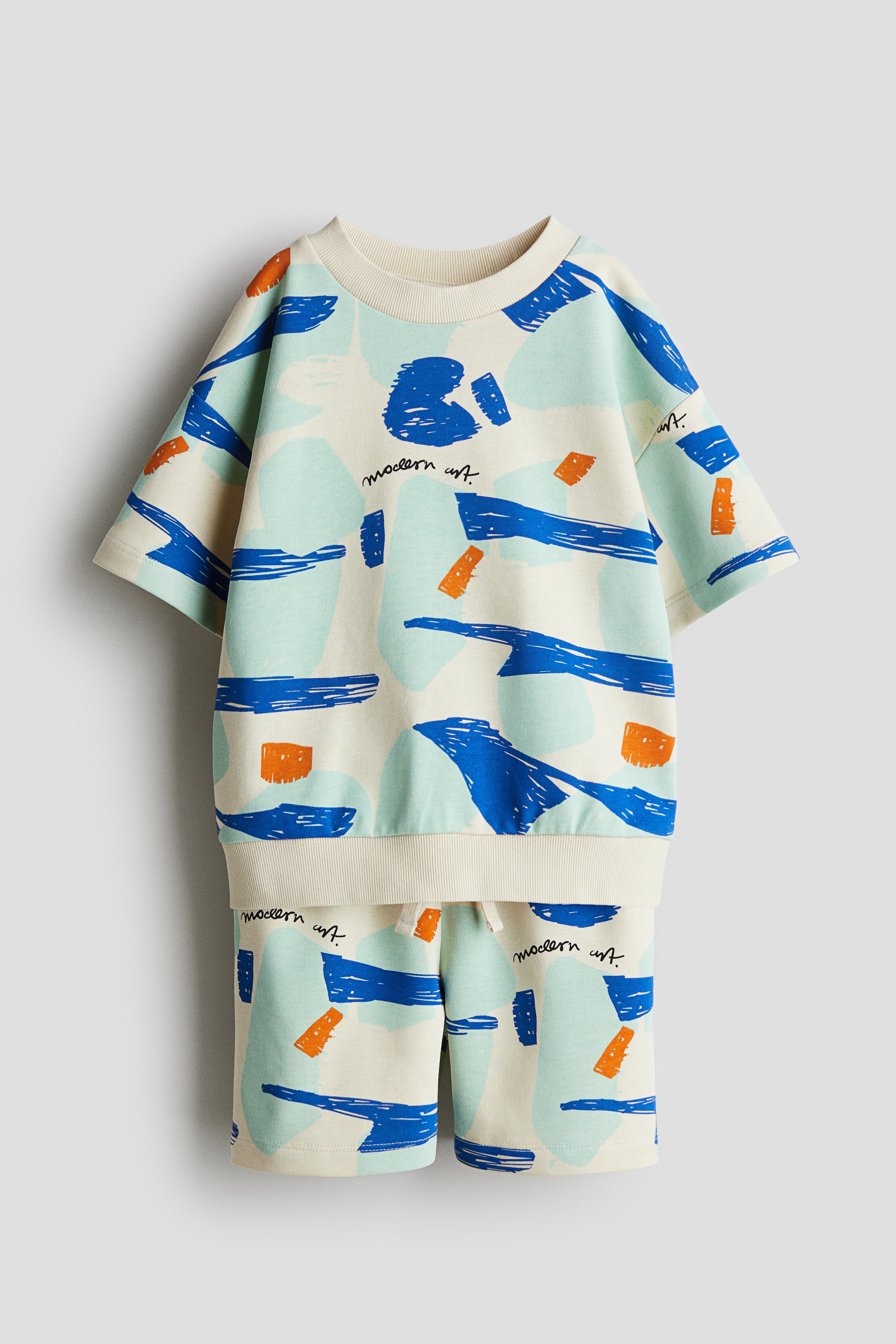 Dvoudílná souprava z teplákoviny s potiskem - Světle béžová/vzor/Zelená/Pearfect/Světle žlutá/auta pickup