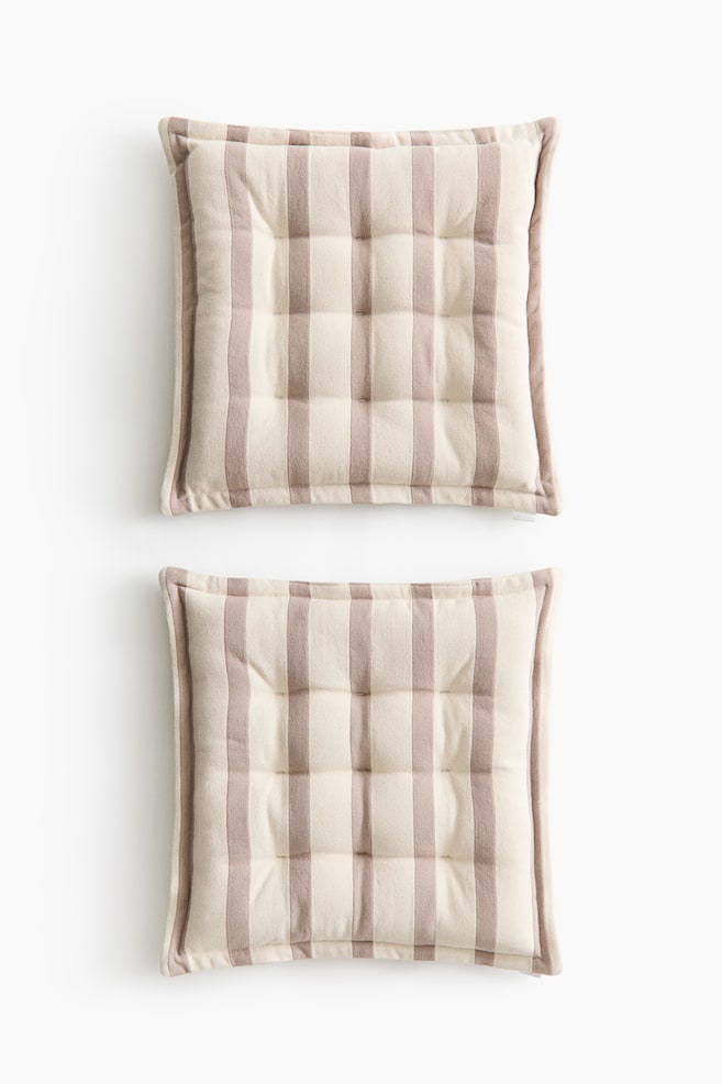 Set van 2 katoenen stoelkussens - Beige/gestreept/Donkerbruin/gestreept/Dusty blauw/gestreept/Taupe/gestreept - 1