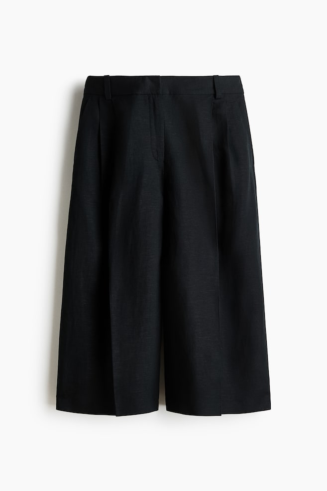 Wide-Leg Linen-Blend Culottes - Black/Beige/Dark brown - 1