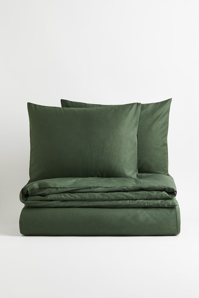 Dobbelt/King size sengesett i bomull - Mørk grønn/Lys grønn - 1
