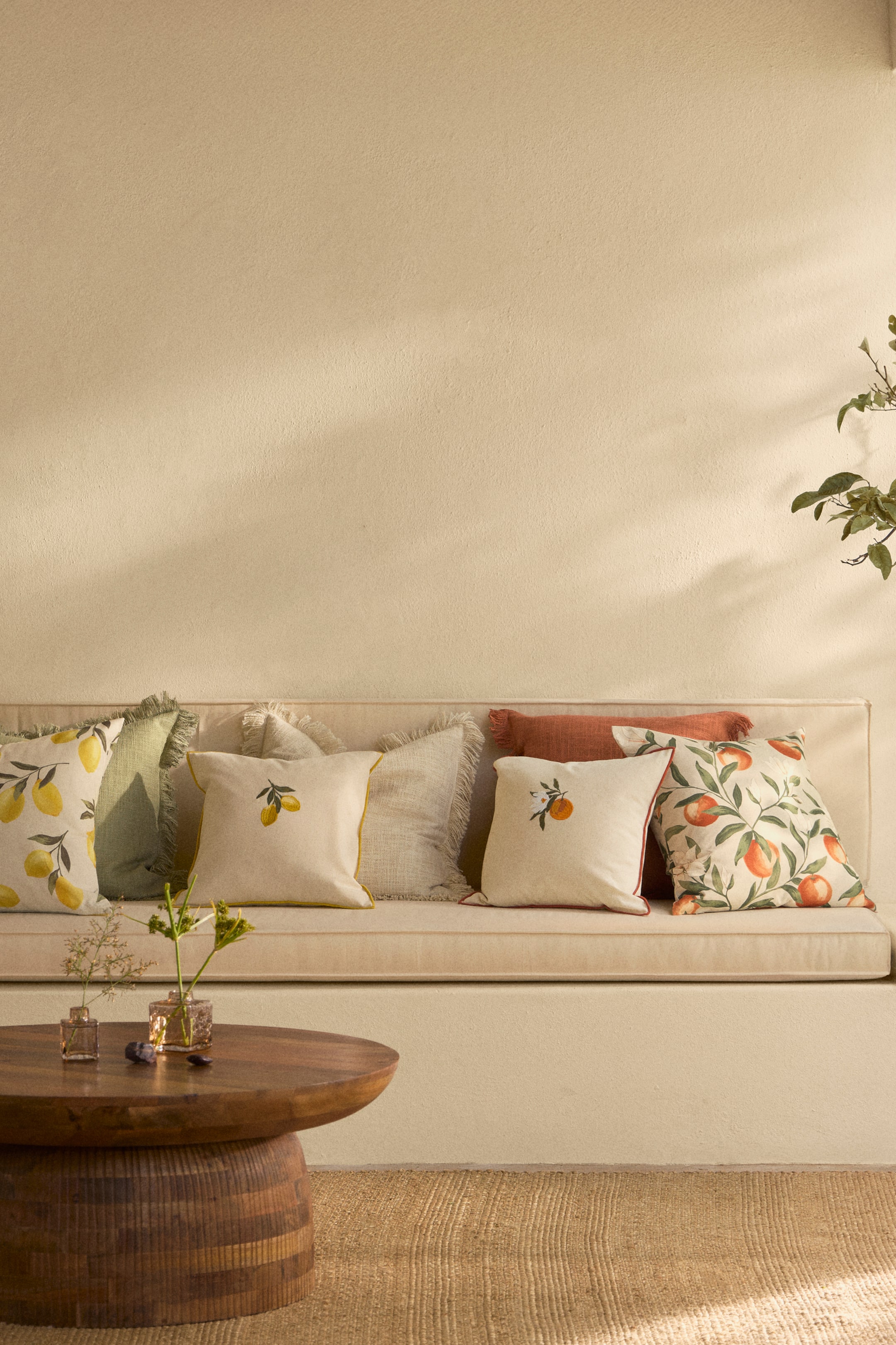Embroidered-Motif Cotton Cushion Cover
