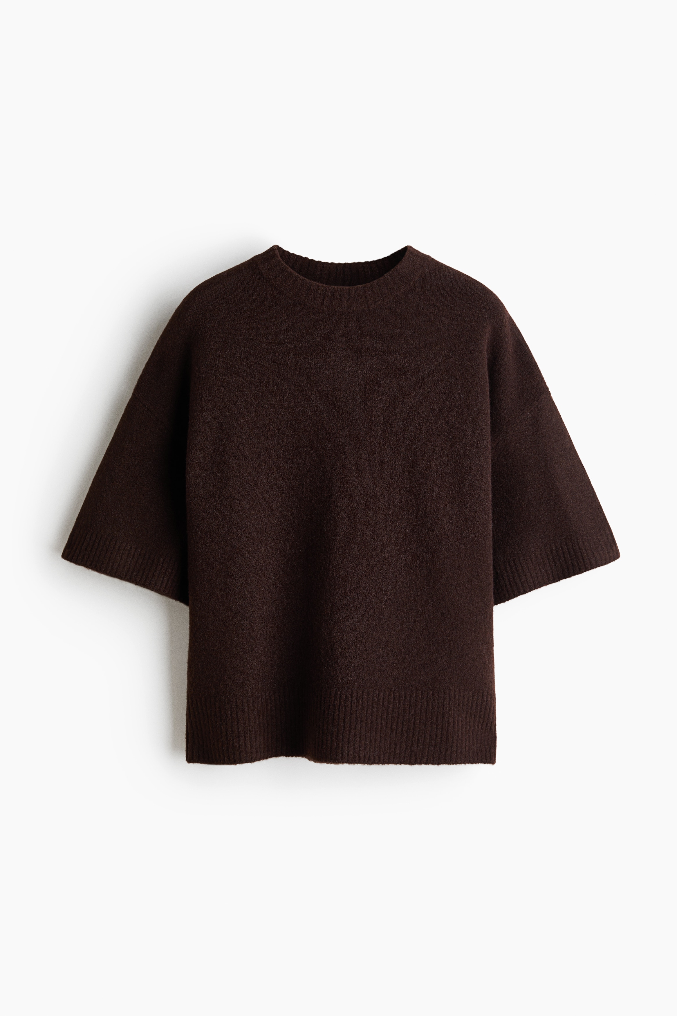 Knitted T-shirt - Dark brown/Light beige