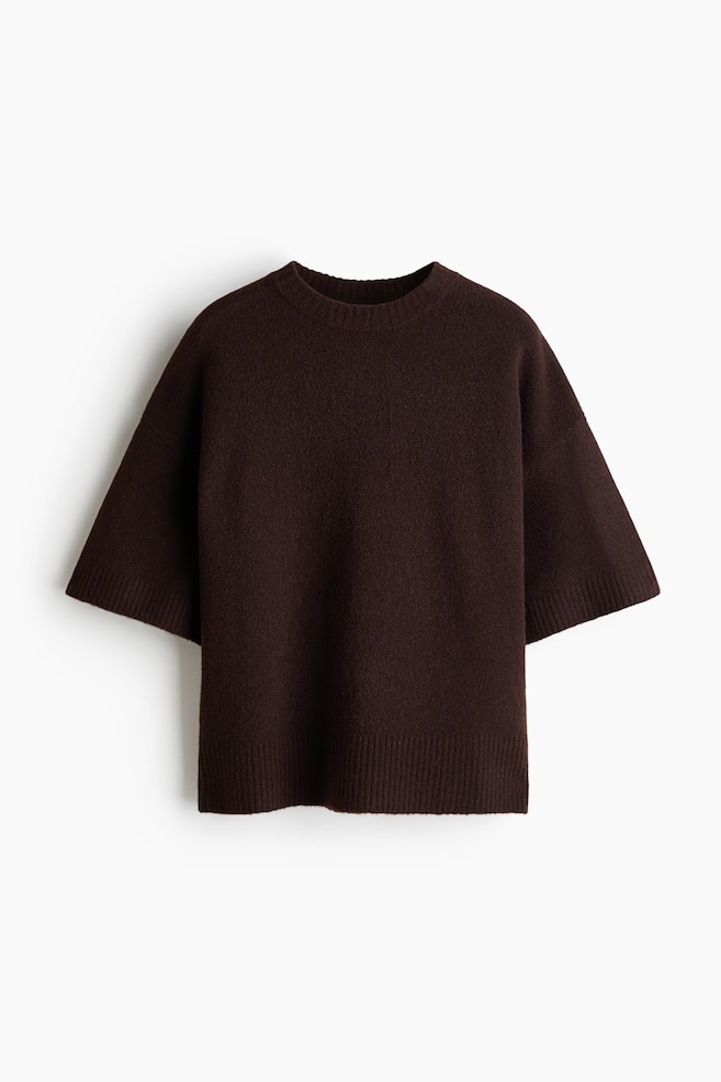 Knitted T-shirt - Dark brown/Light beige - 1