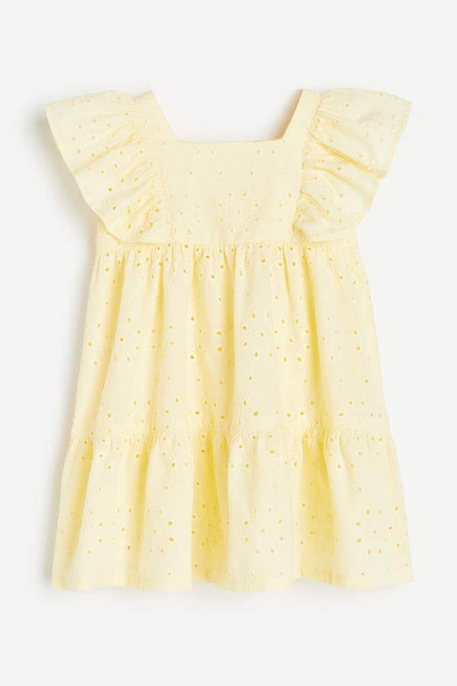 Flounce-trimmed broderie anglaise dress - Light yellow/Pink/White