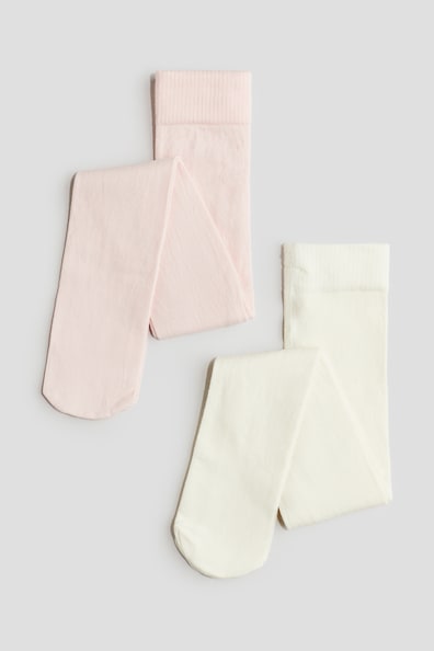 2-pack Fine-knit Tights - Regular waist - Powder pink/natural white ...