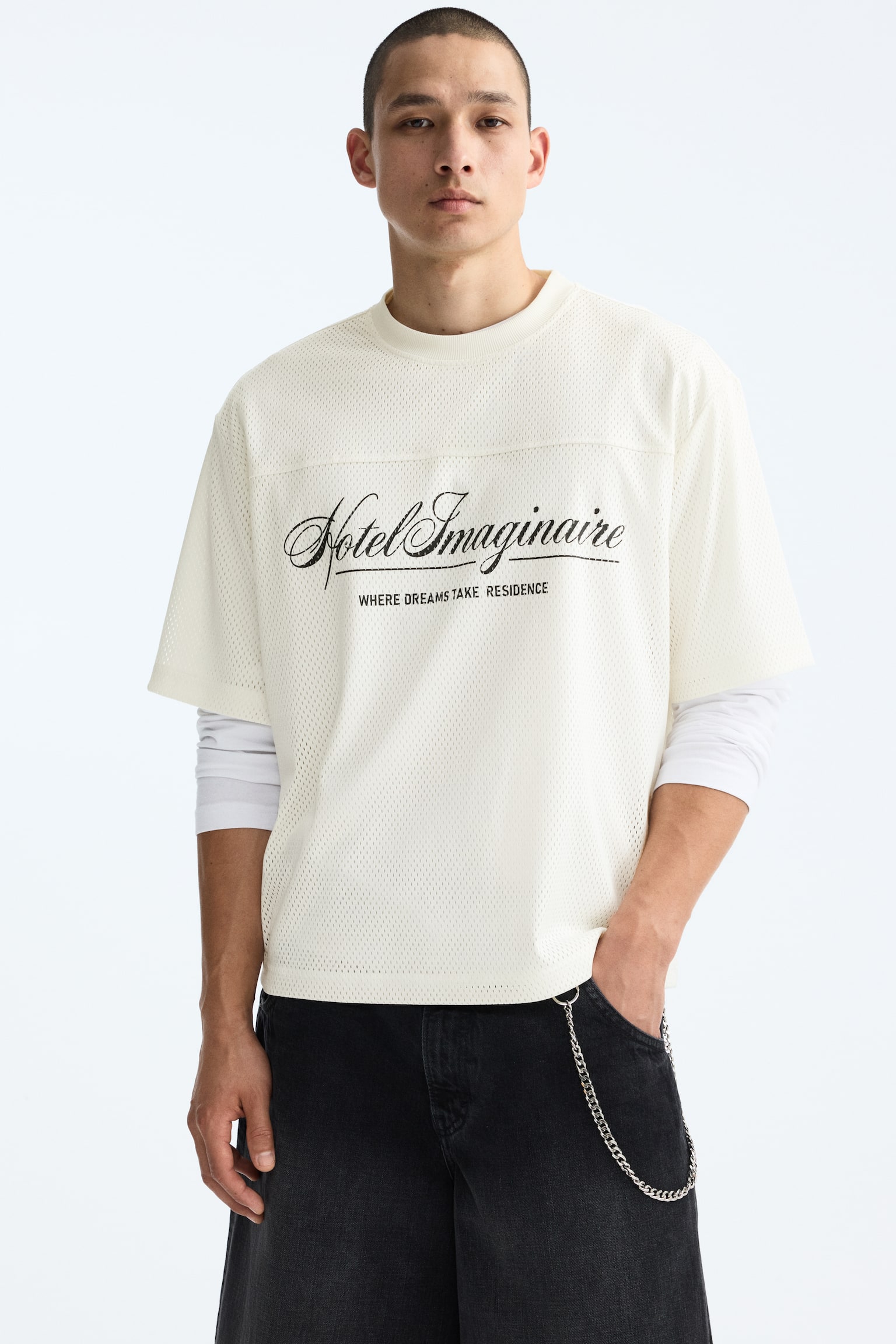 Oversized Printed Mesh T-Shirt - Cream/Hotel Imaginaire/Black/Hotel Imaginaire - 1