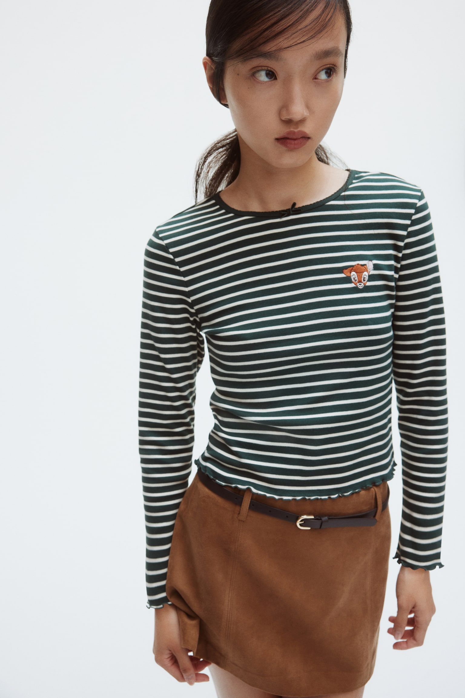 Cotton jersey top - Dark green/Bambi/White/Bambi - 4