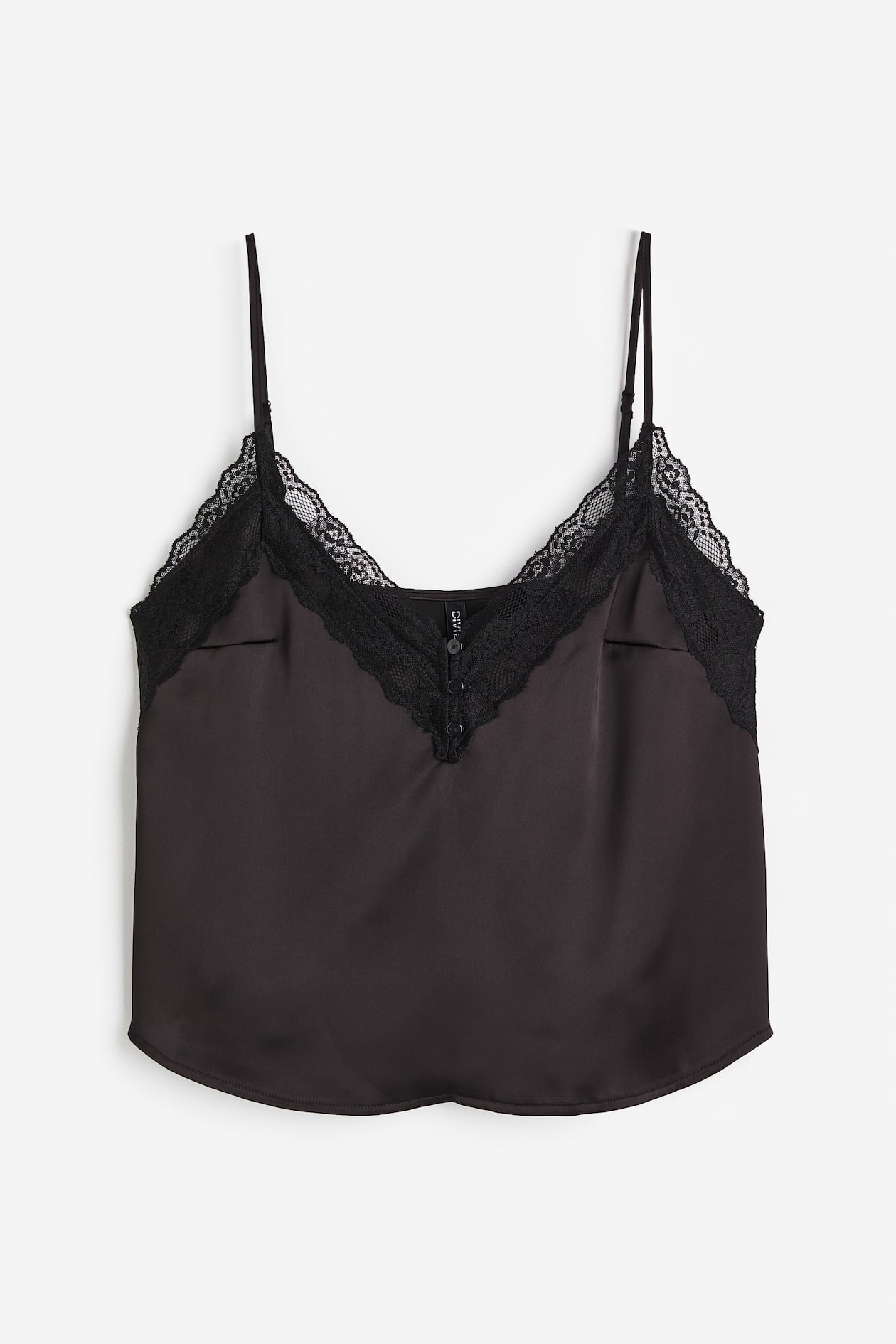 Lace-trimmed satin cami top - V-neck - Sleeveless - Black - Ladies | H&M GB