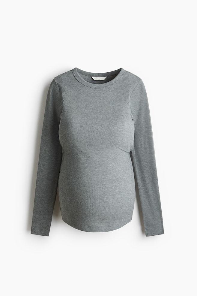 MAMA Ribbed Jersey Top - Gray melange/Light beige melange/Black/Cream/Dark brown/Bright red/Dusty pink/Light pink - 1