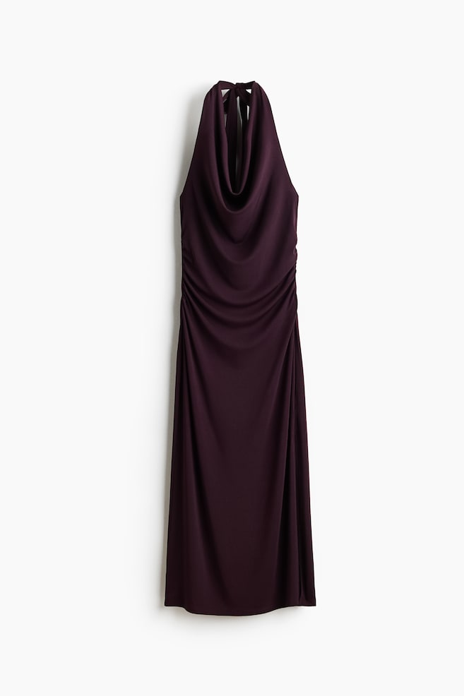 Cowl-Neck Halterneck Dress - Dark purple/Dark red - 1