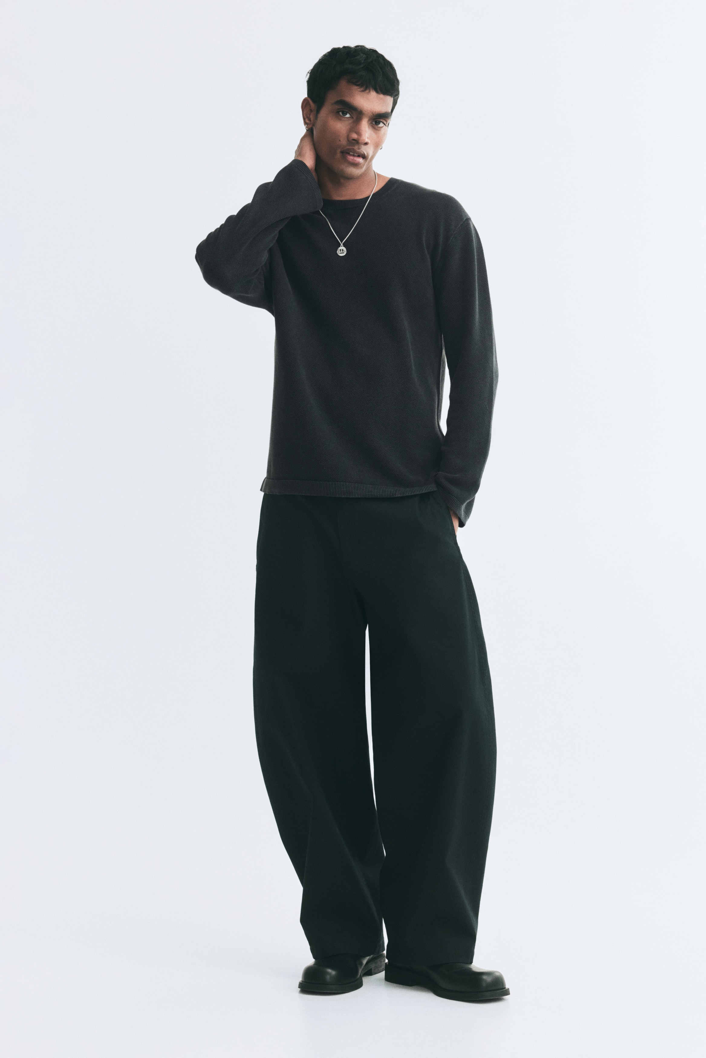 Relaxed Fit Textured-knit jumper - Black/Light beige/Dusty brown/Dark brown