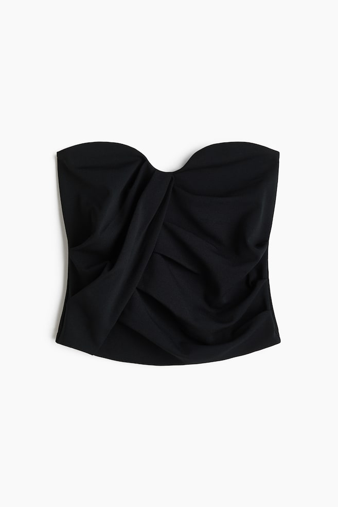Top interlock drapeado con escote bandeau - Negro - 1