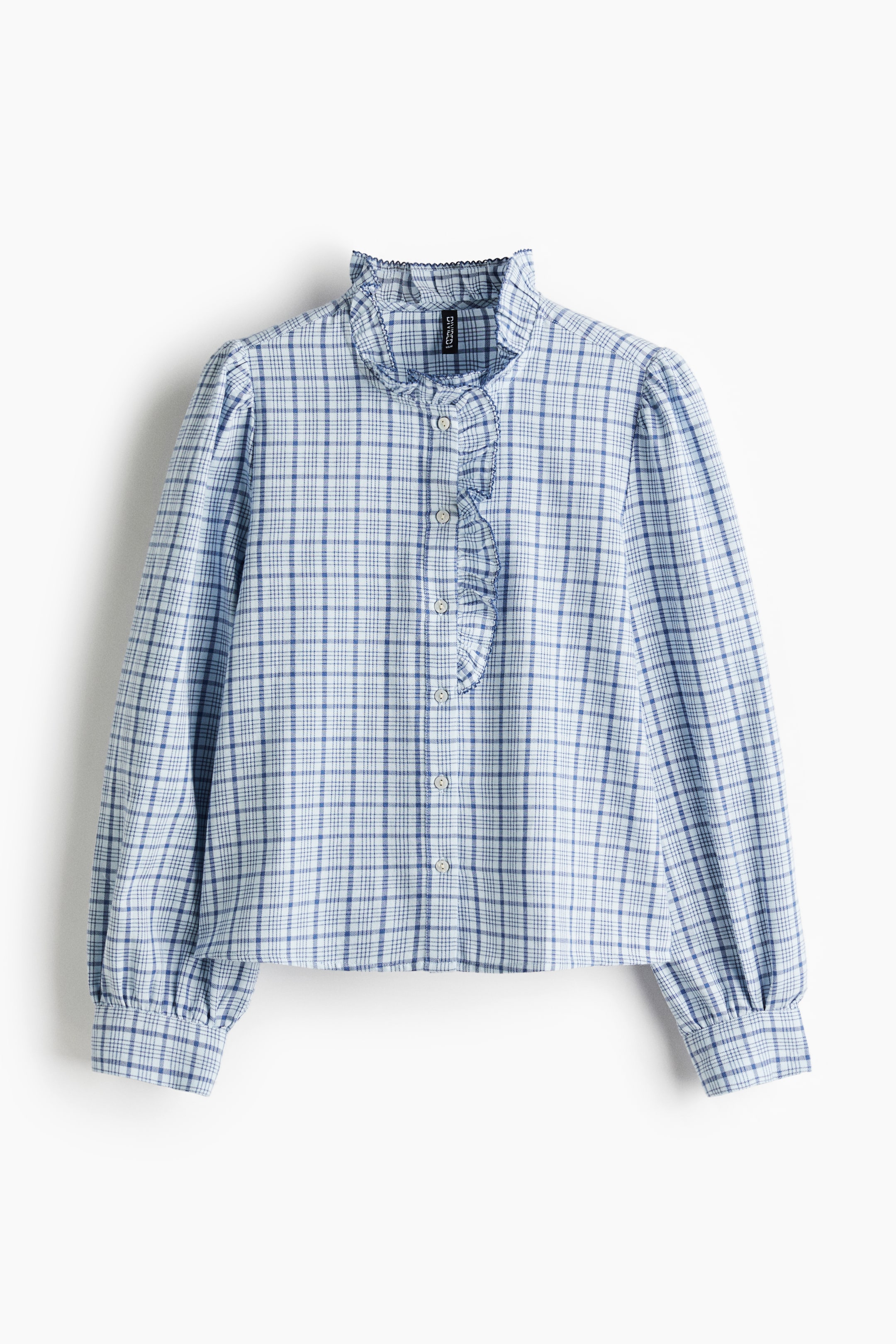 View larger image: Frill-collared cotton blouse - Light blue/Checked - Ladies | H&M IN 6