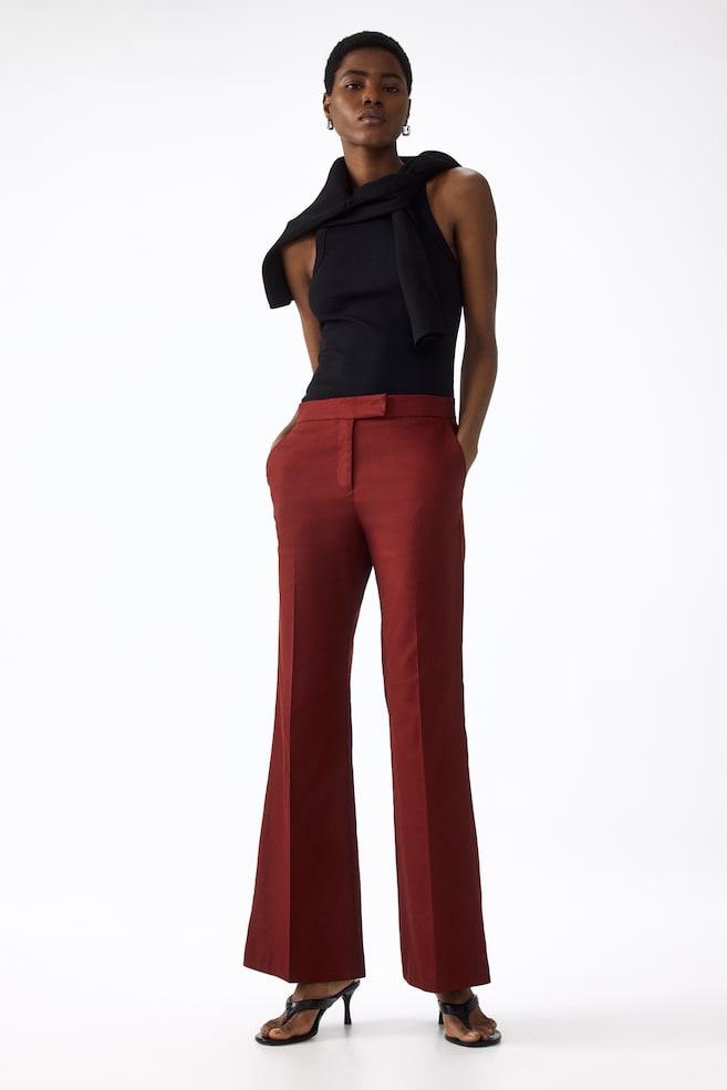 Linen-blend tailored trousers - Rojo oscuro/Marrón oscuro/Blanco - 2