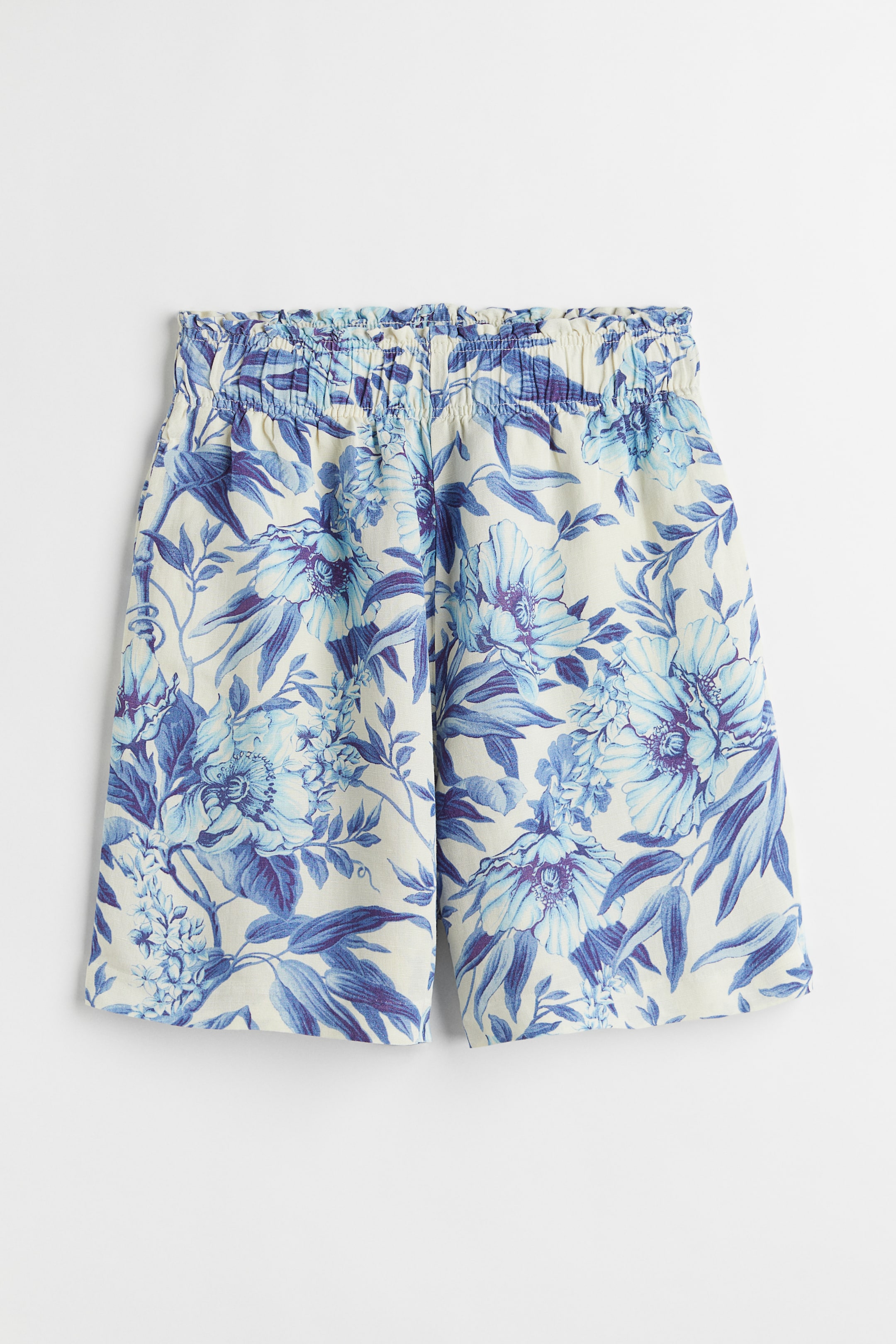 Linen-blend pull-on shorts - High waist - Short - Blue/Floral - Ladies ...