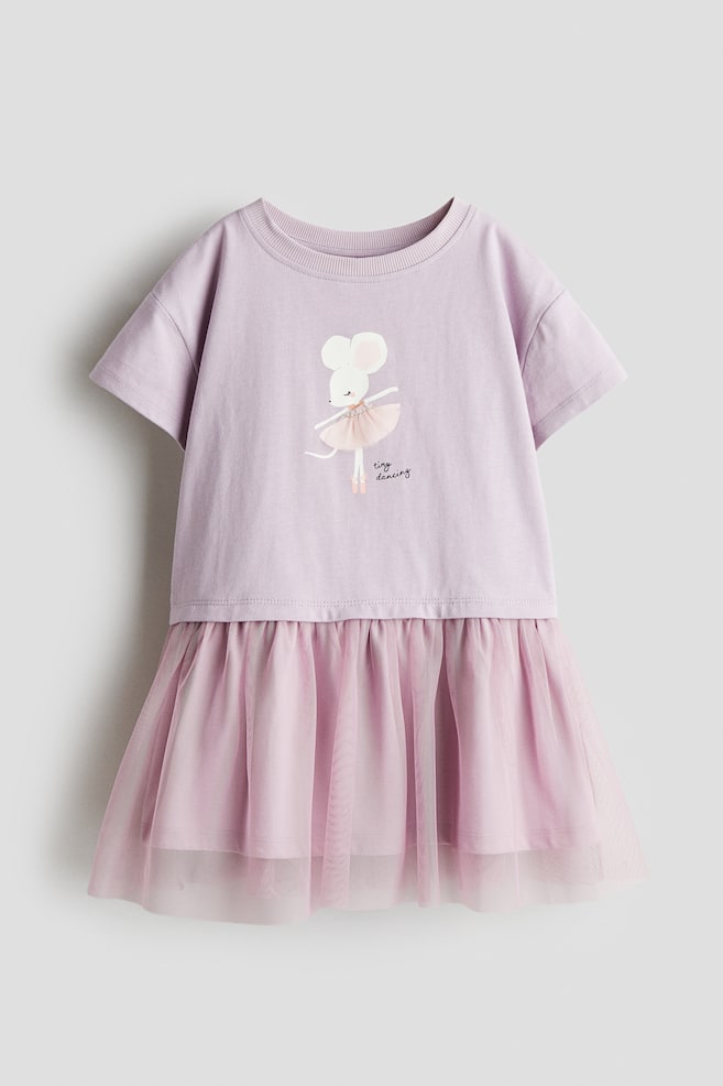 Robe à motif imprimé avec jupe en tulle - Rose ancien foncé/Tiny Dancing/Rose clair/Friends Forever - 1