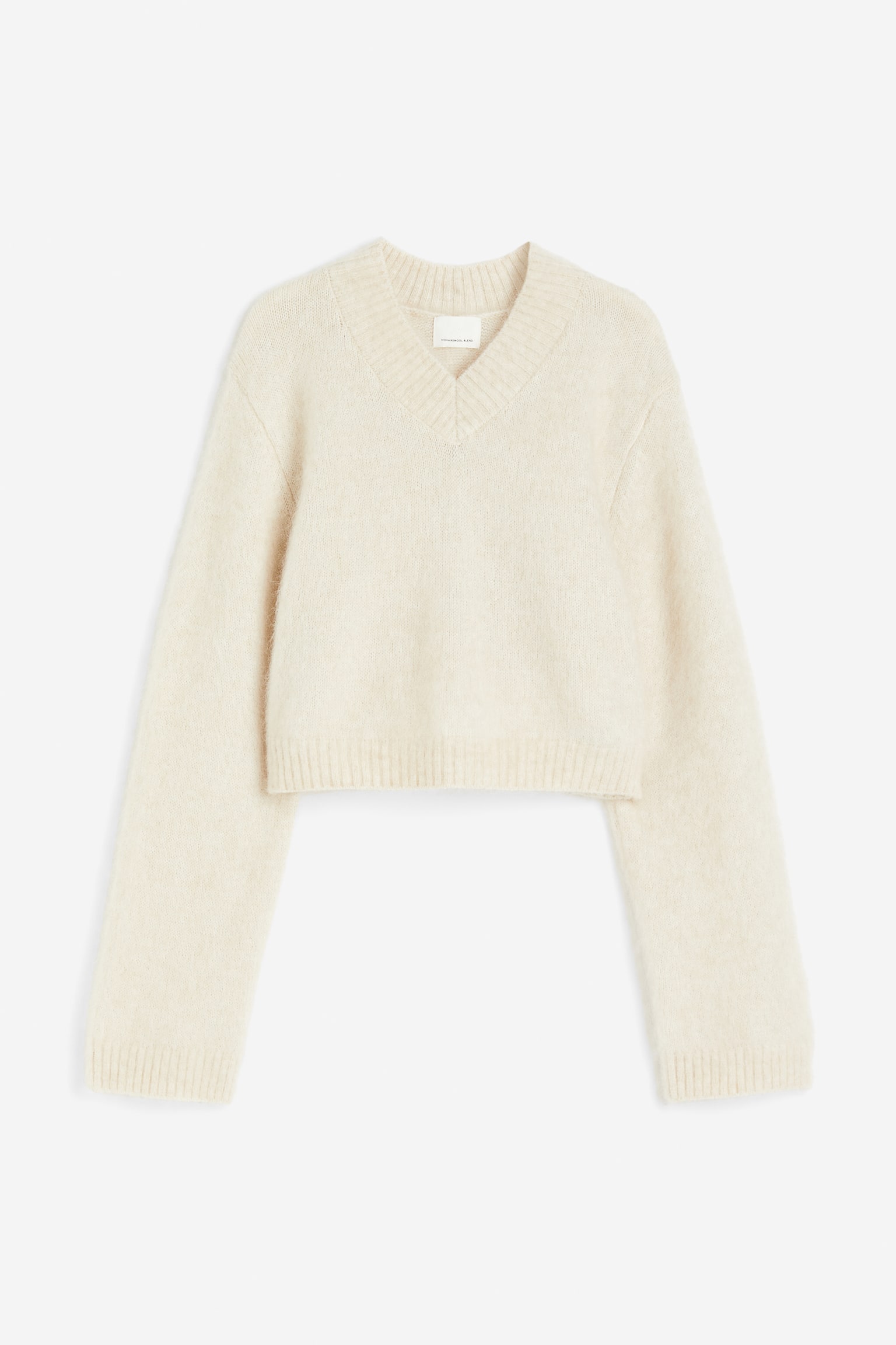 Cropped mohair-blend jumper - Light beige/Dark grey - 1