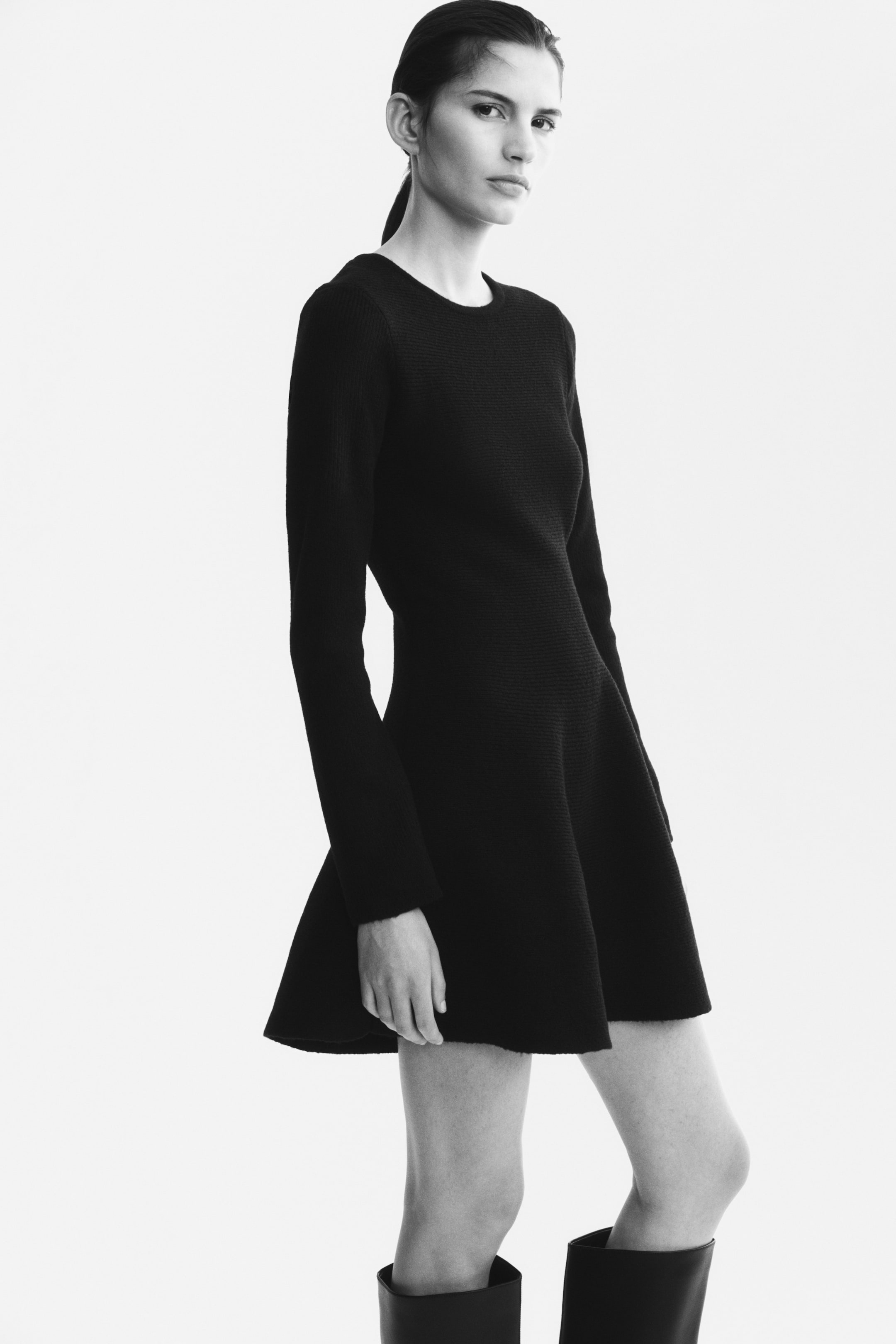 View larger image: Rib-knit flared-skirt dress - Black - Ladies | H&M 1