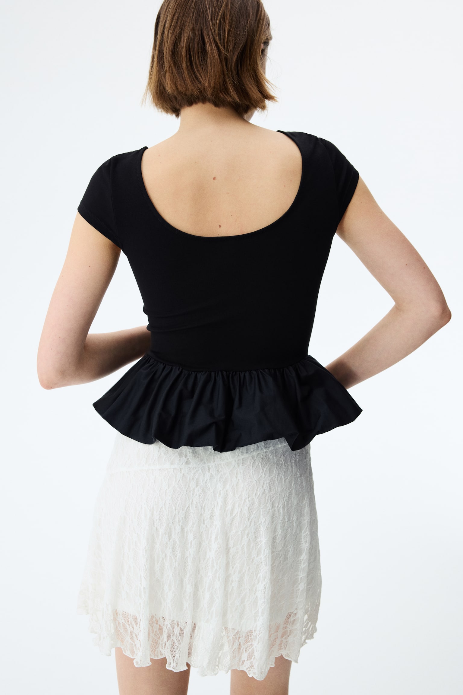Flounced lace skirt - White/Light blue/Dark brown - 4