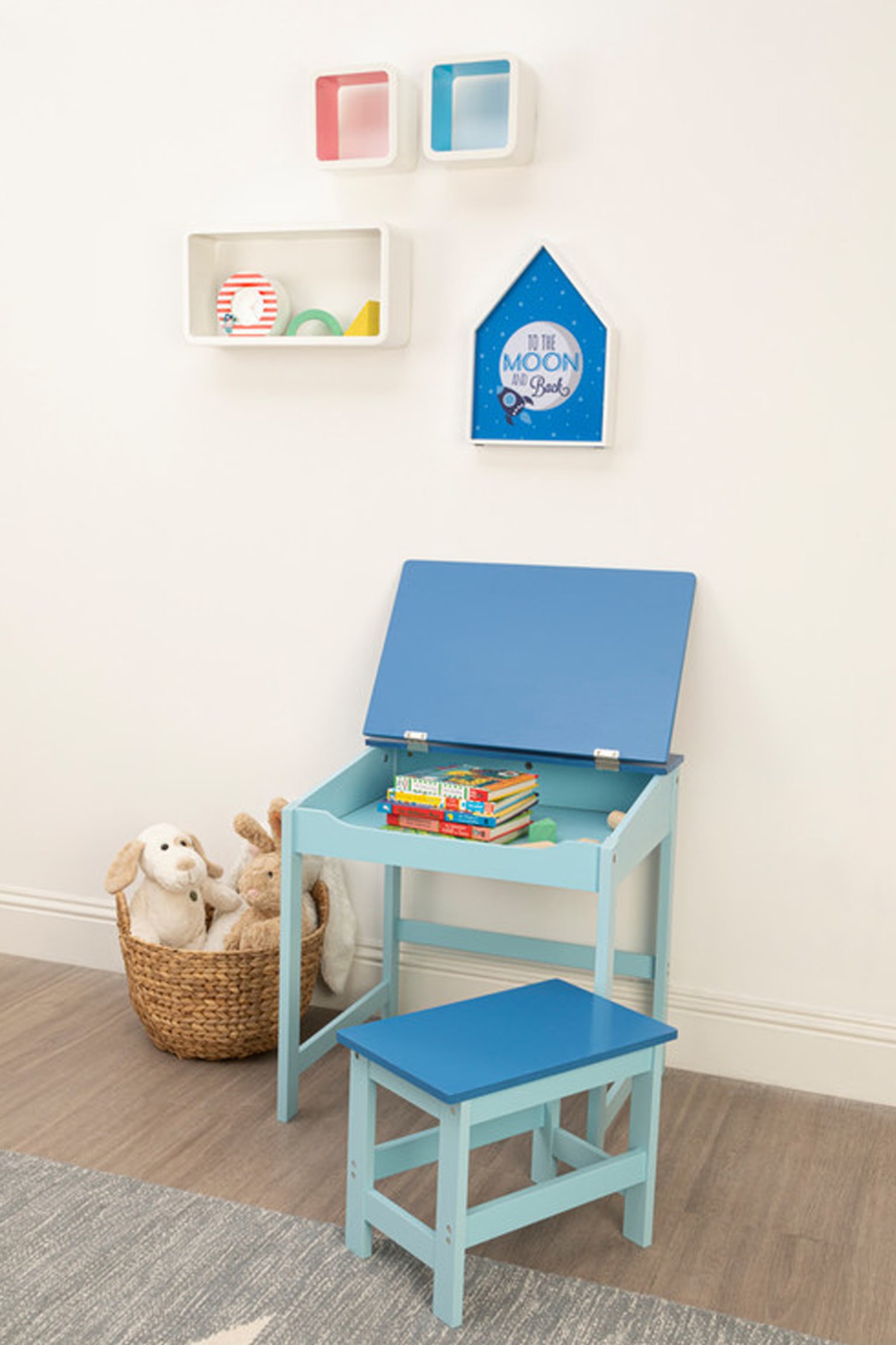 Kids Desk And Stool - Blue/White/Pink - 5