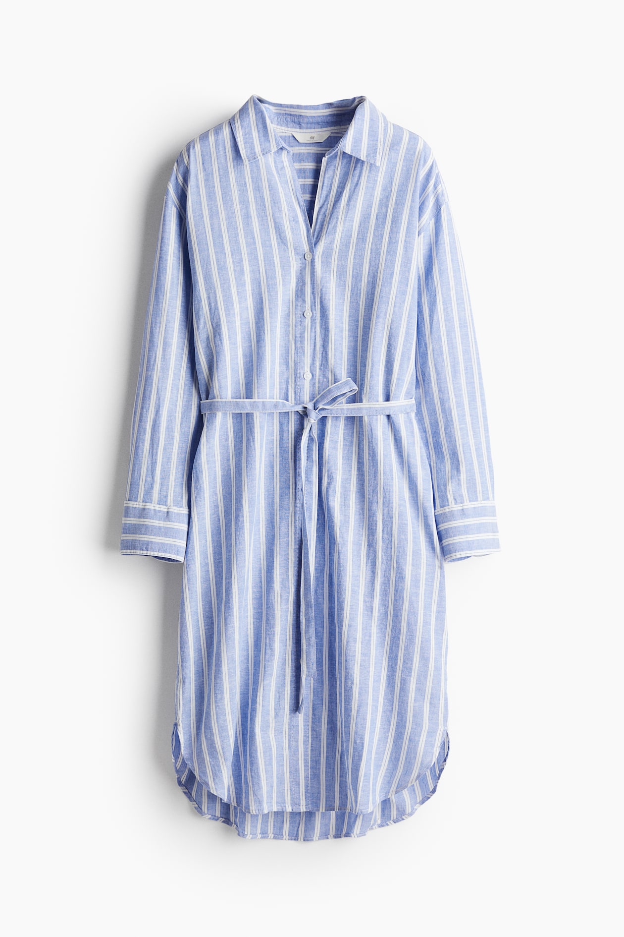 blue and white striped linen shirt dress Women's Blue/Striped Linen-blend shirt dress