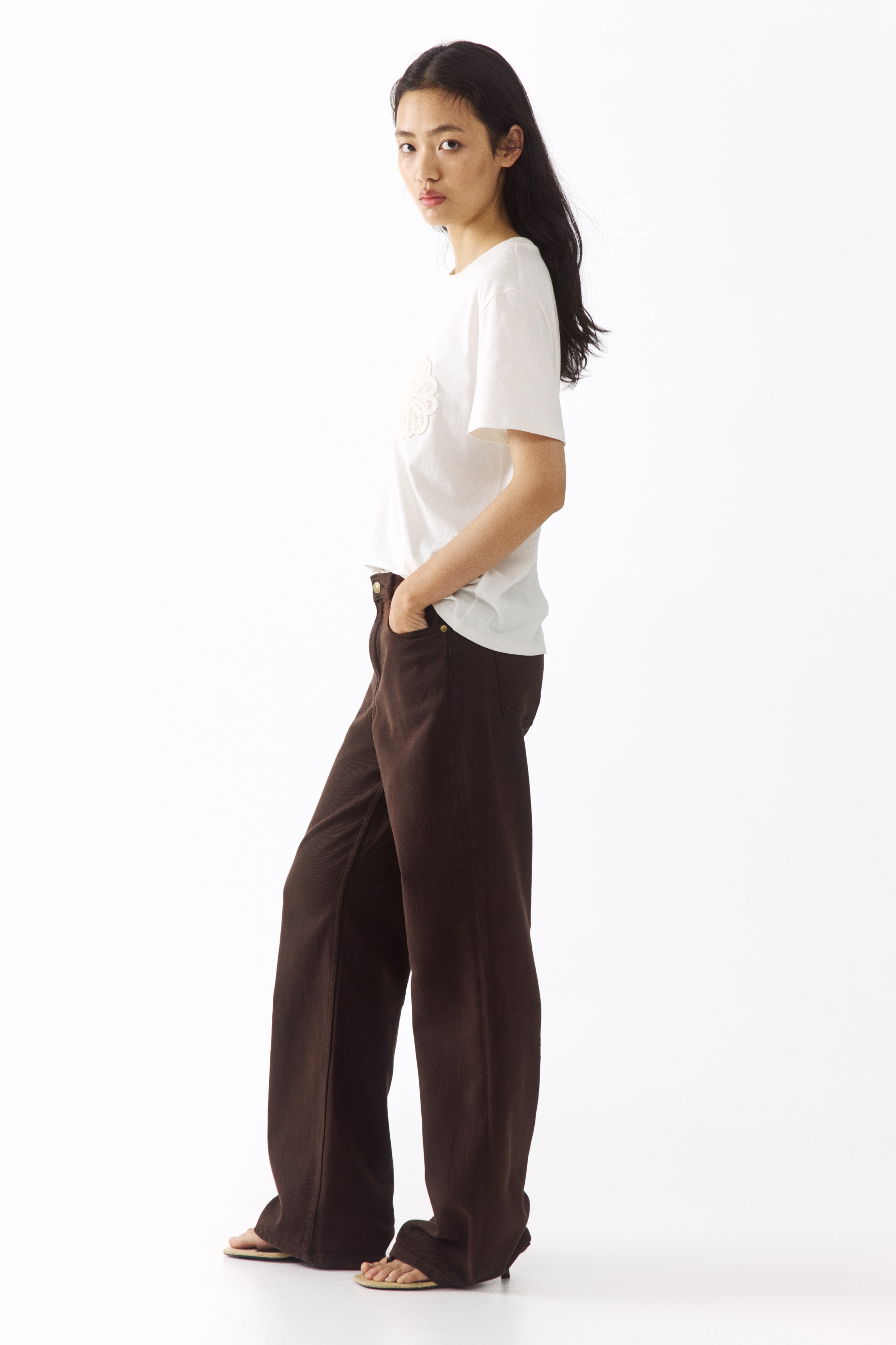 Women's Khaki green Straight-Leg Twill Pants | H&M US