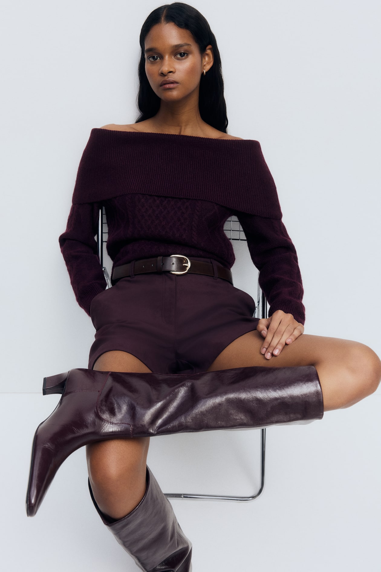 Women's Plum red Off-the-Shoulder Sweater | H&M CA