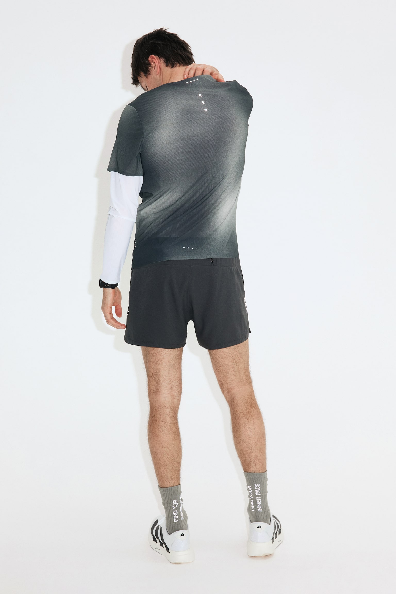 Lightweight Cooling Running T-shirt - Dark grey/White/Dark grey/Light dusty green - 7