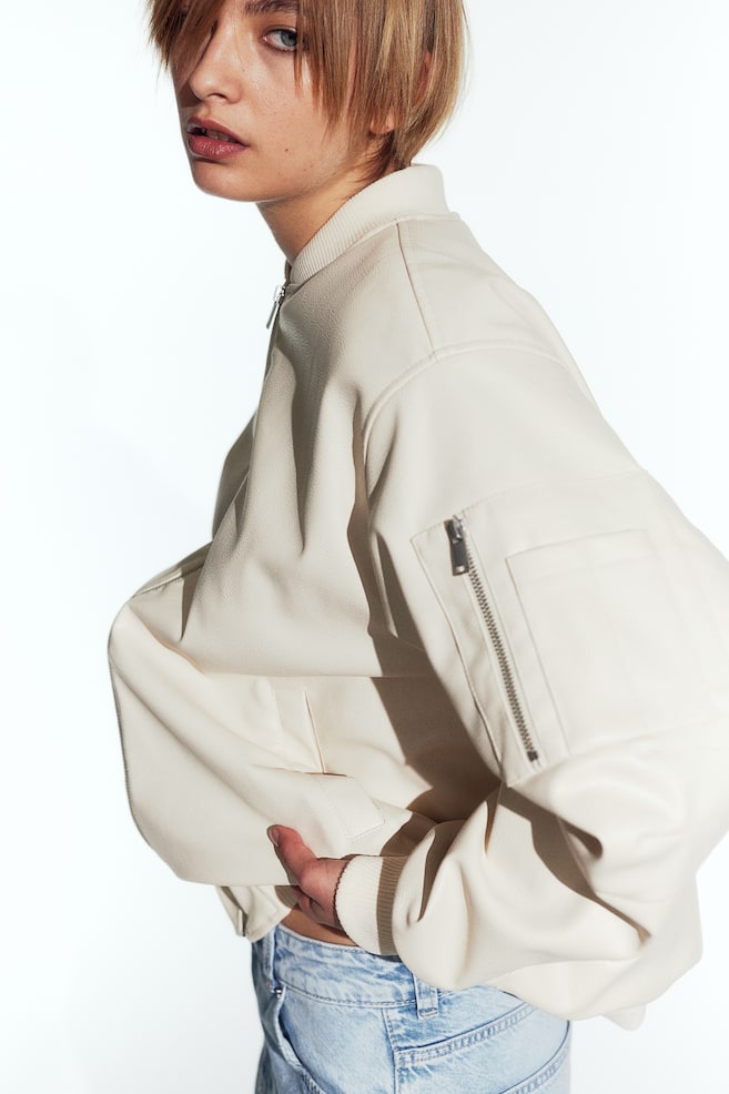 Coated bomber jacket - Light beige/Grey/Cream - 1