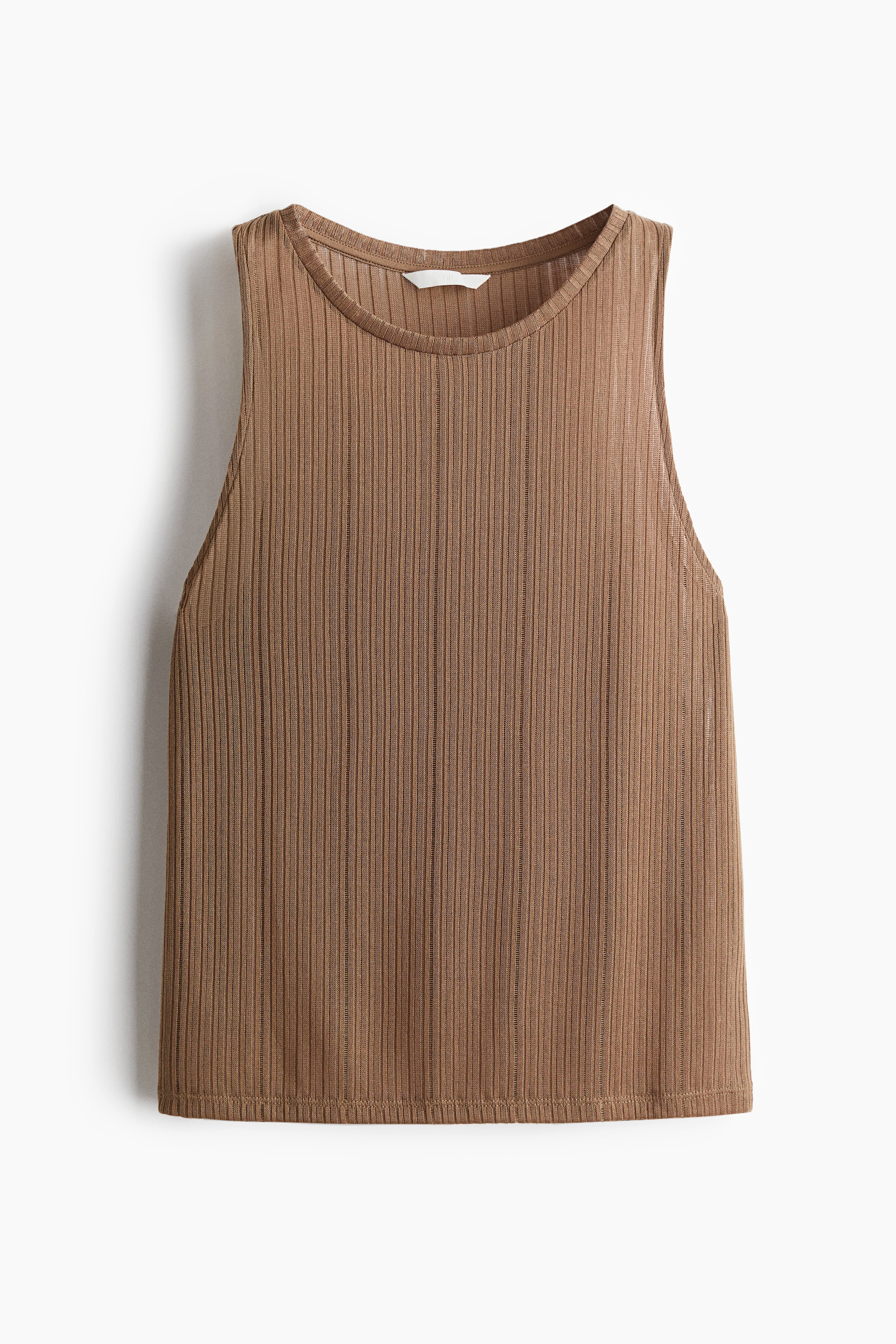 Top sem mangas em malha canelada - Bege escuro/Preto/Creme