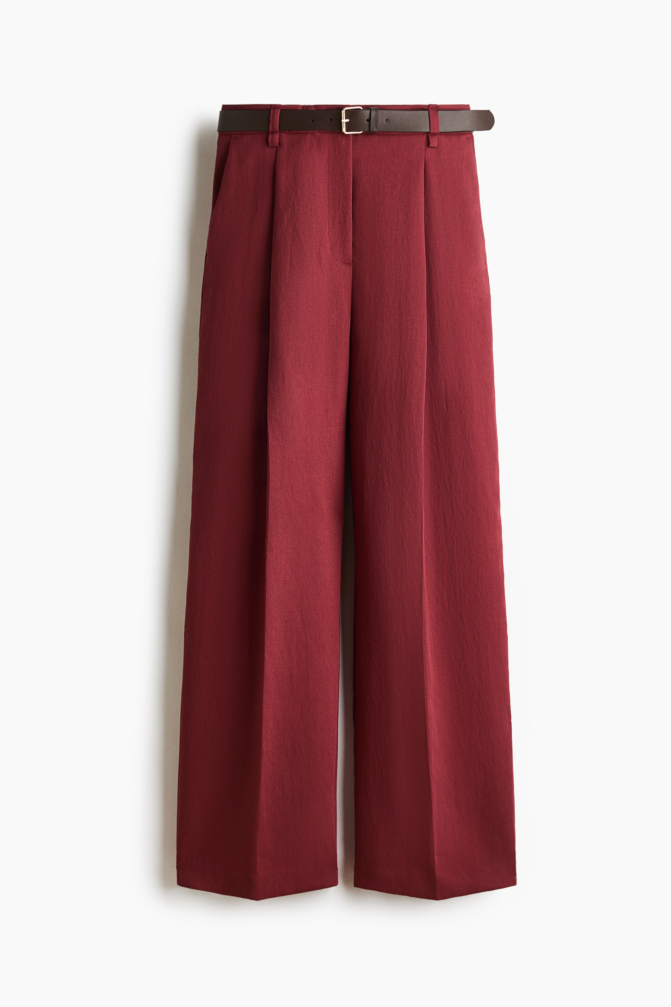 Pantalon large avec ceinture - Rouge foncé/Marron/imprimé léopard