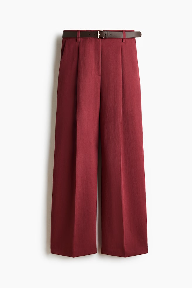 Wide belted trousers - Dark red - 1